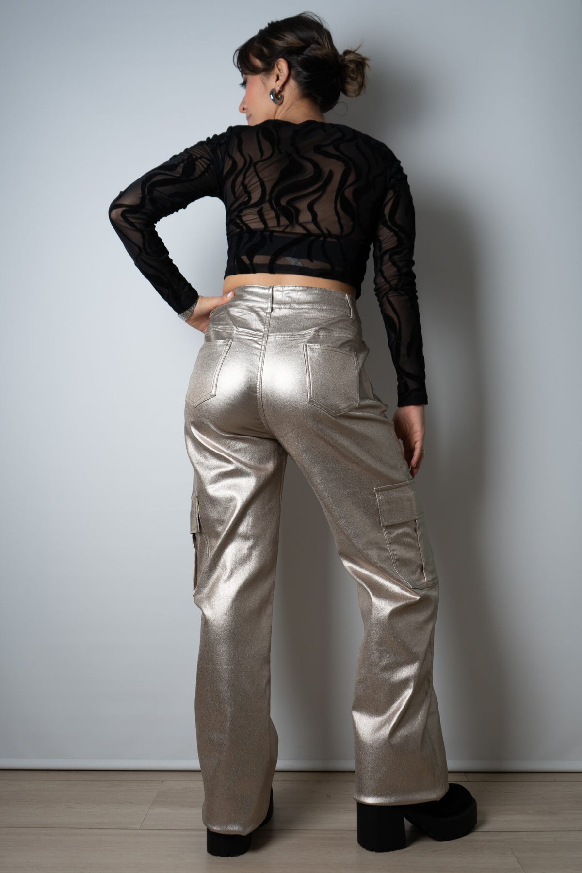 Pantalón Cargo Metalizado - Gold
