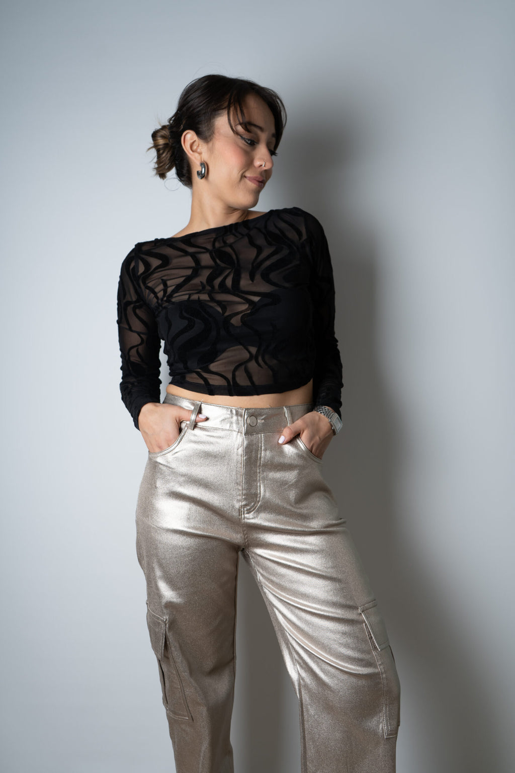 Pantalón Cargo Metalizado - Gold