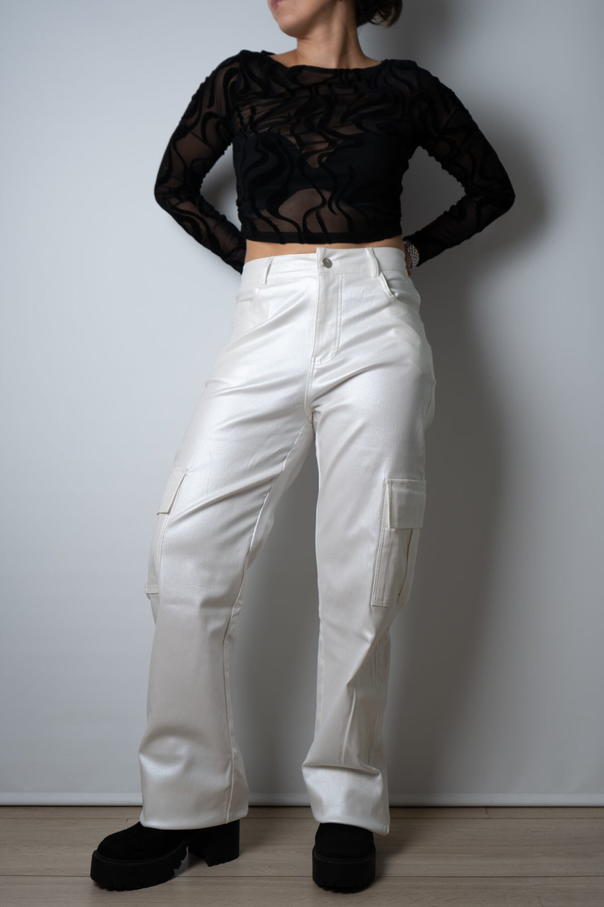 Pantalón Cargo Metalizado - Blanco
