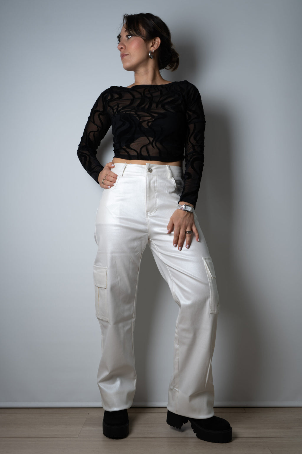 Pantalón Cargo Metalizado - Blanco