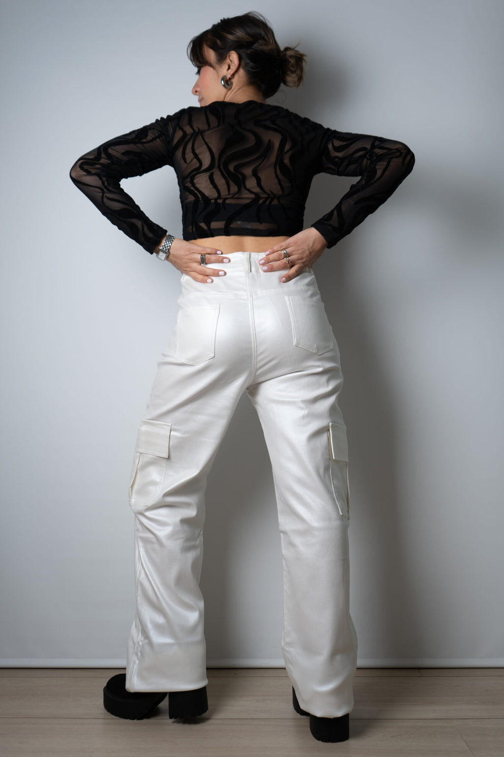 Pantalón Cargo Metalizado - Blanco