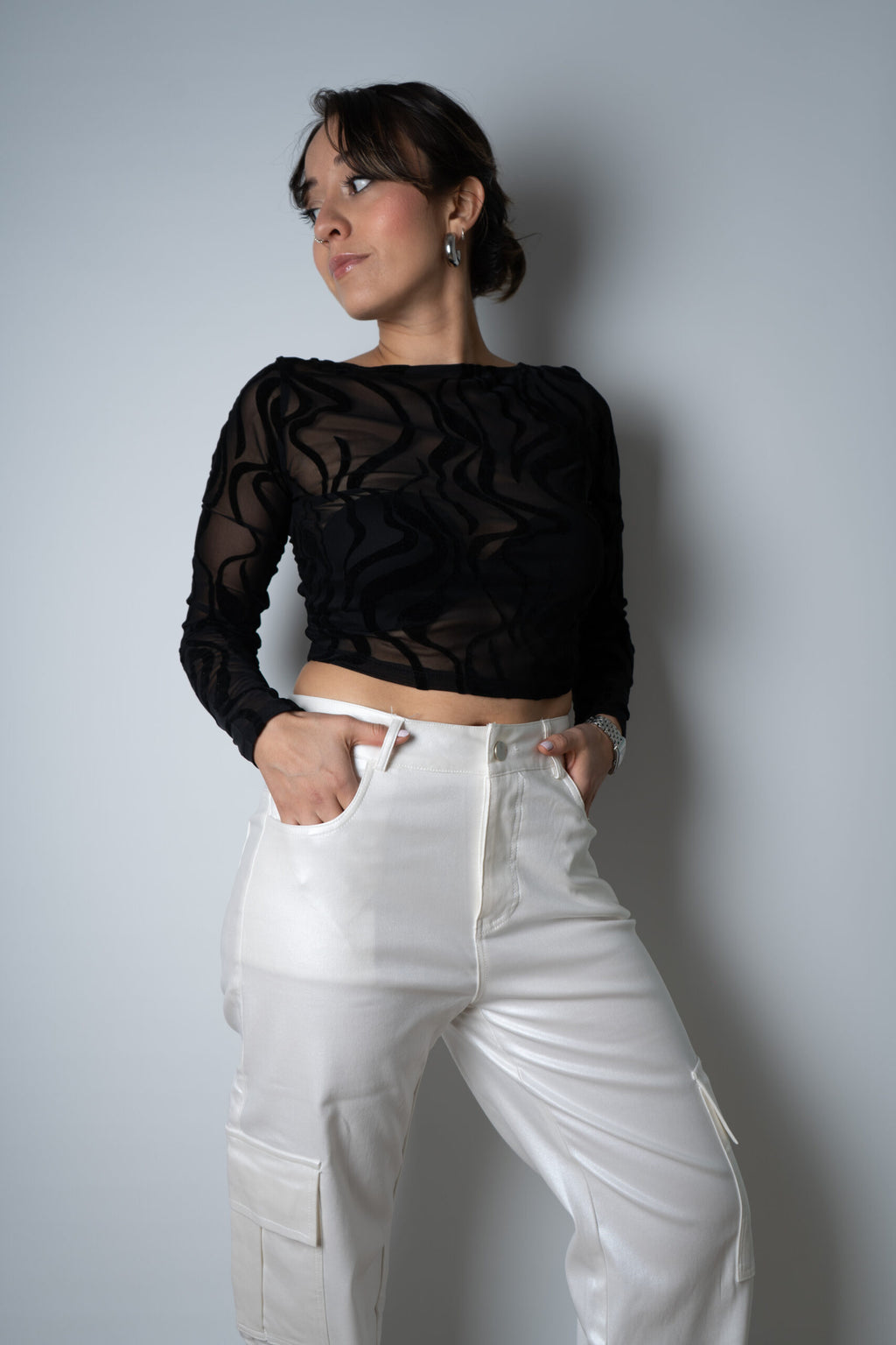 Pantalón Cargo Metalizado - Blanco