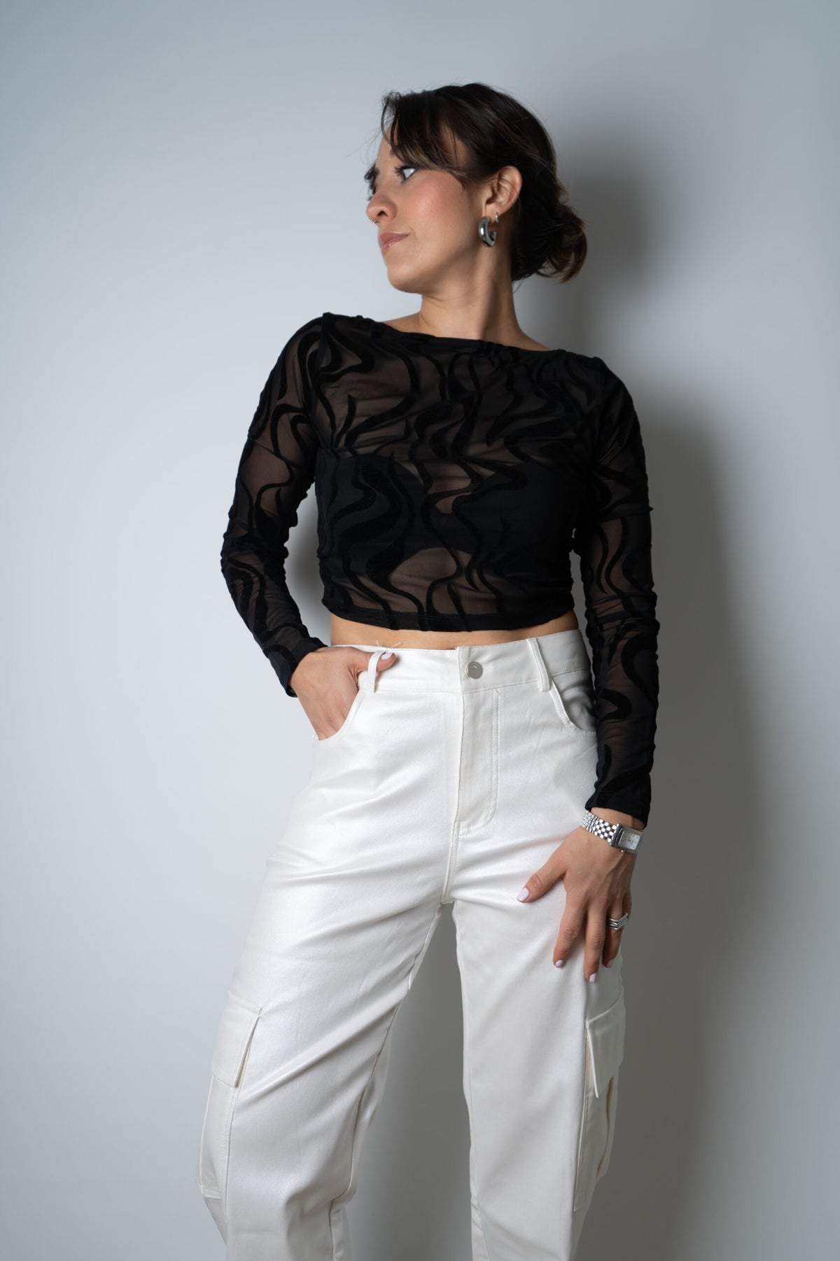 Pantalón Cargo Metalizado - Blanco