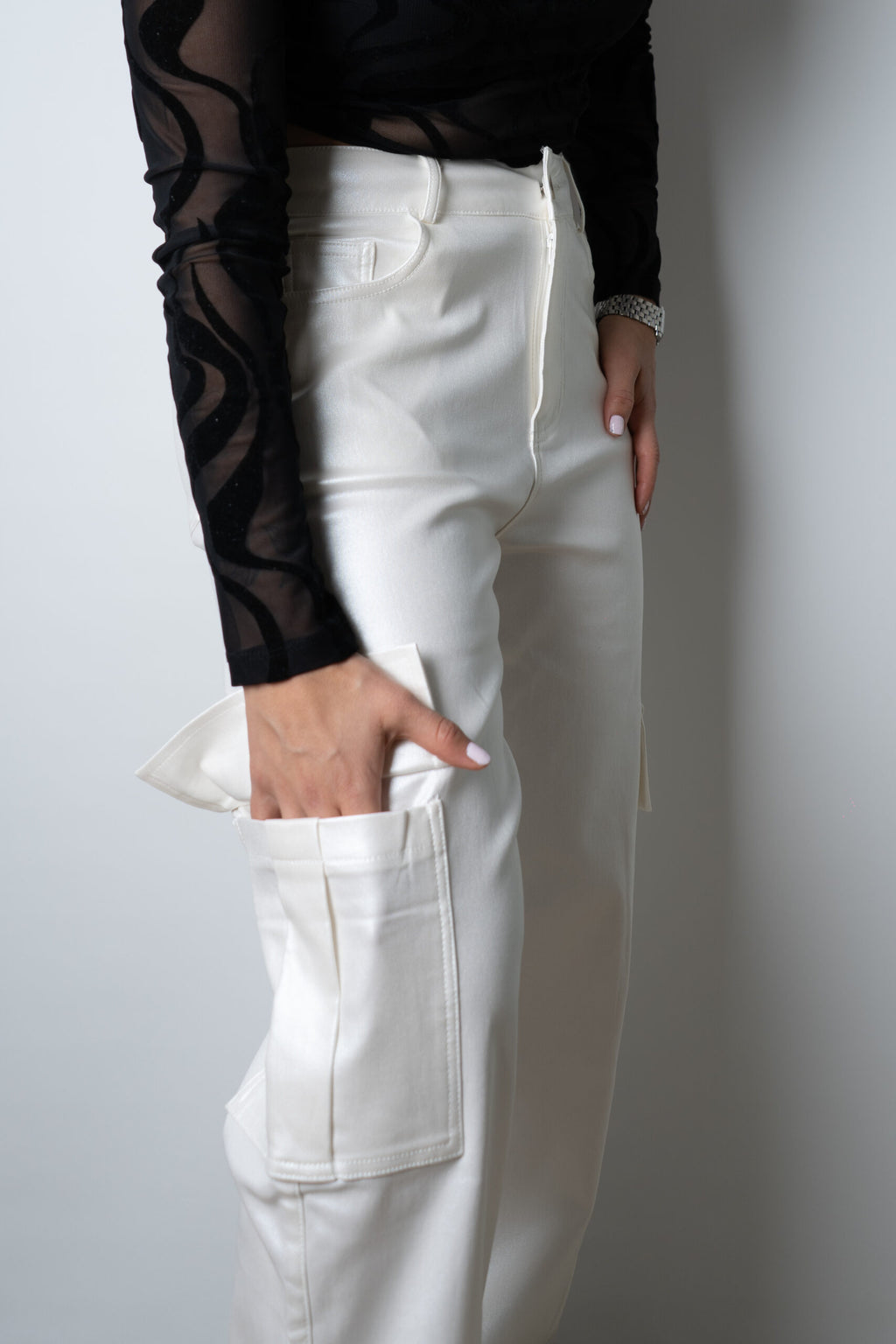 Pantalón Cargo Metalizado - Blanco