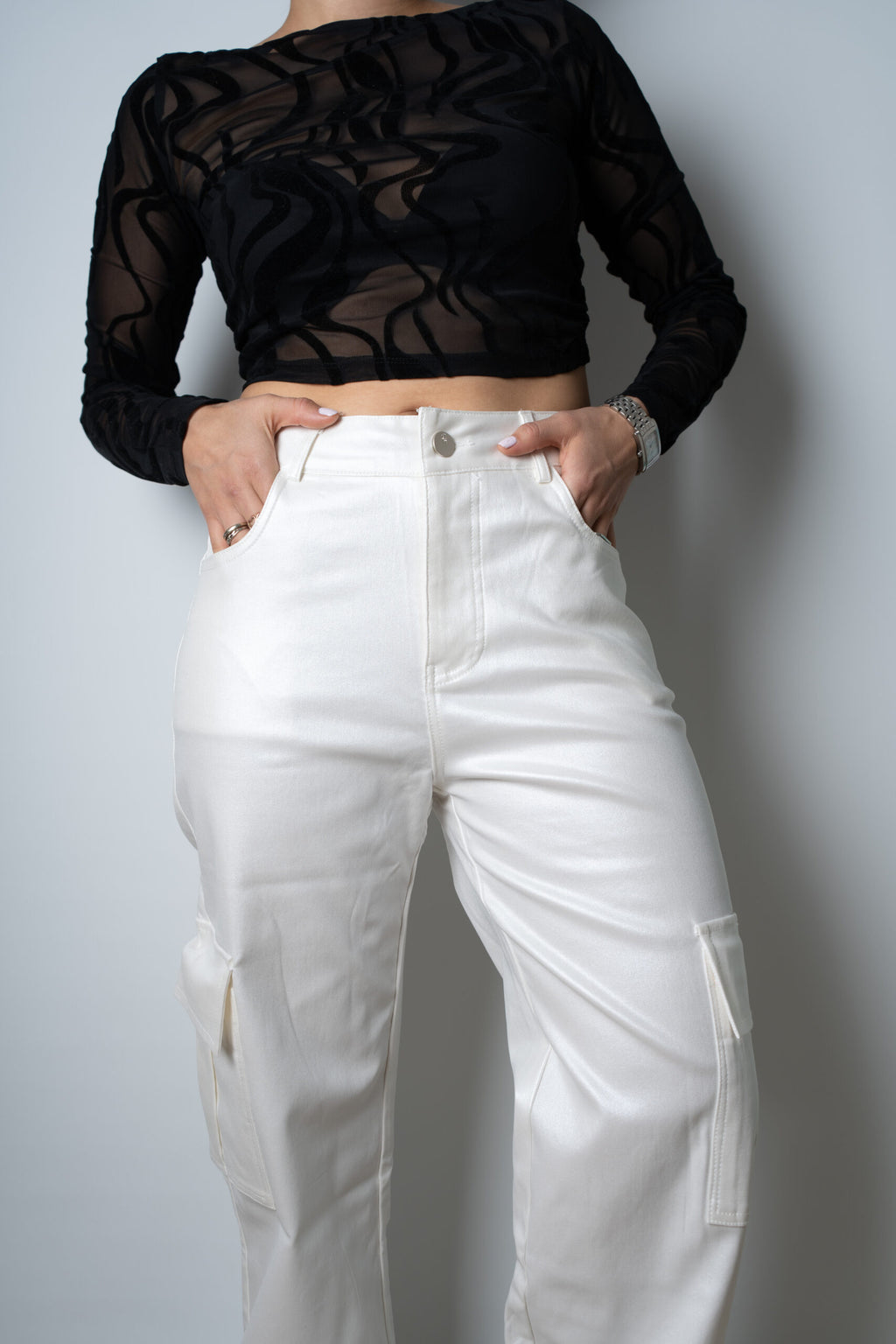 Pantalón Cargo Metalizado - Blanco