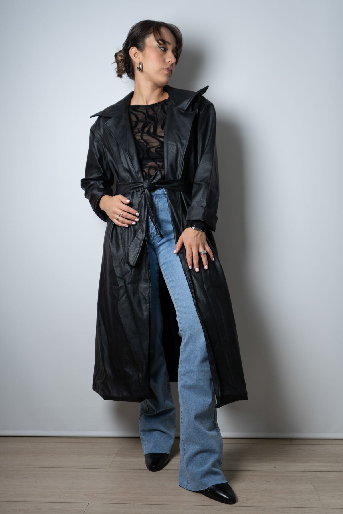 Trench Italiano de Ecocuero - Negro