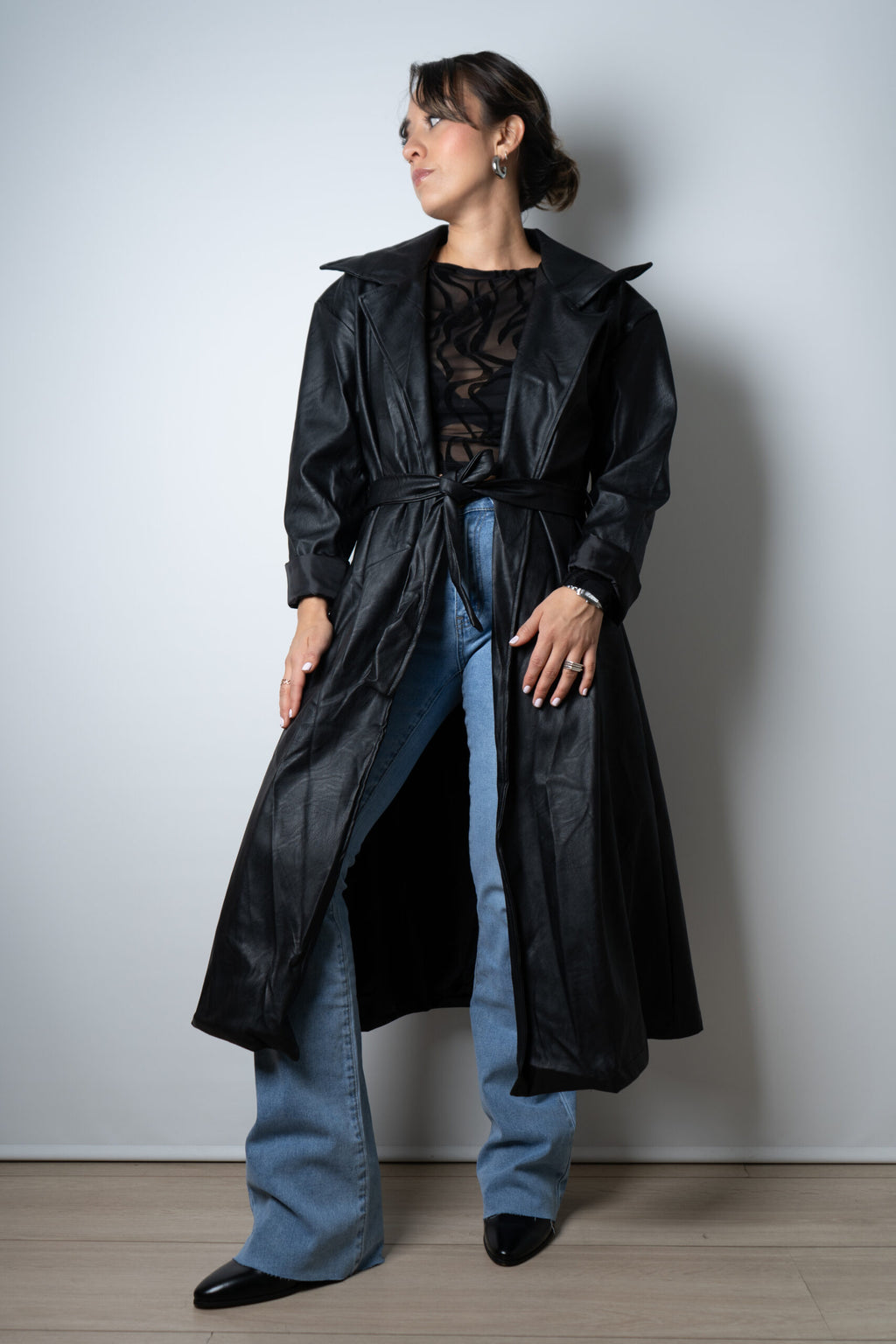 Trench Italiano de Ecocuero - Negro