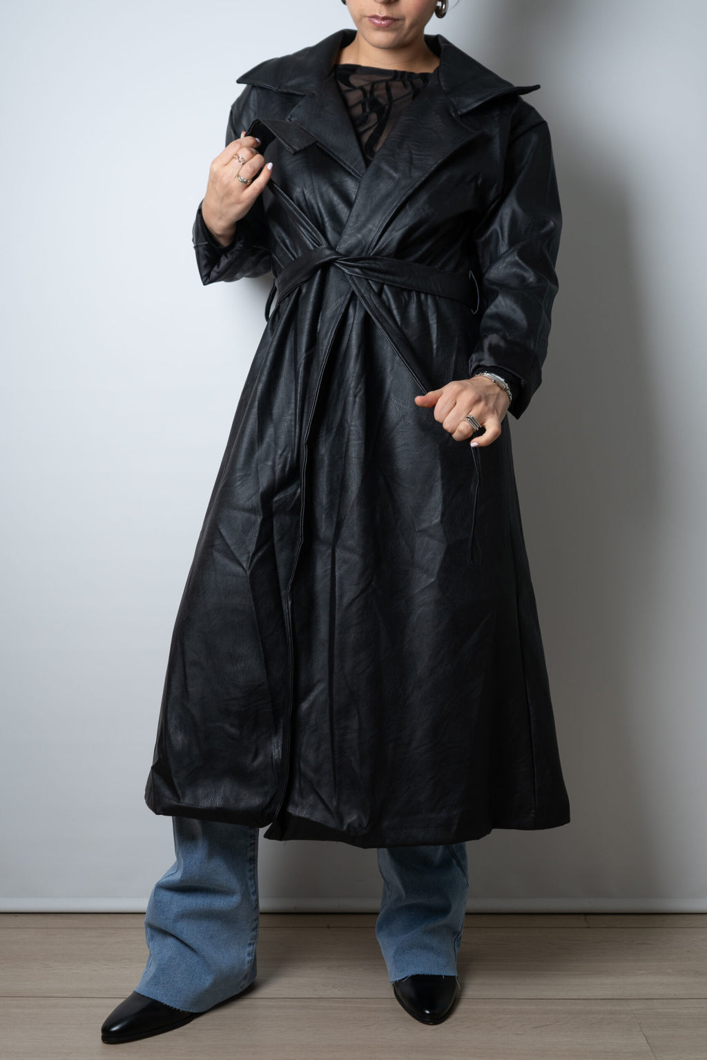 Trench Italiano de Ecocuero - Negro