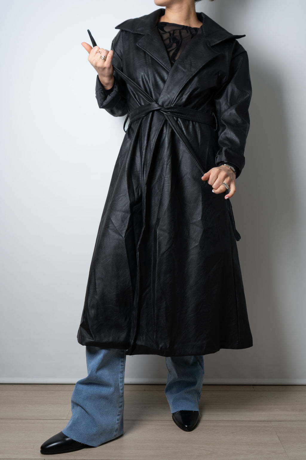 Trench Italiano de Ecocuero - Negro
