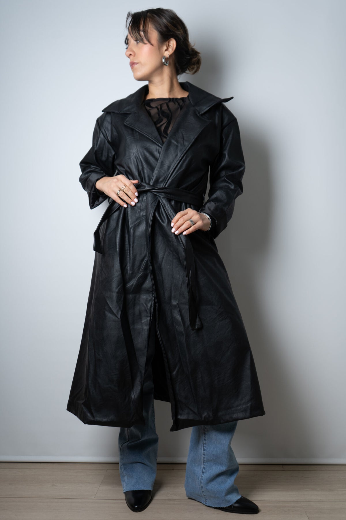 Trench Italiano de Ecocuero - Negro