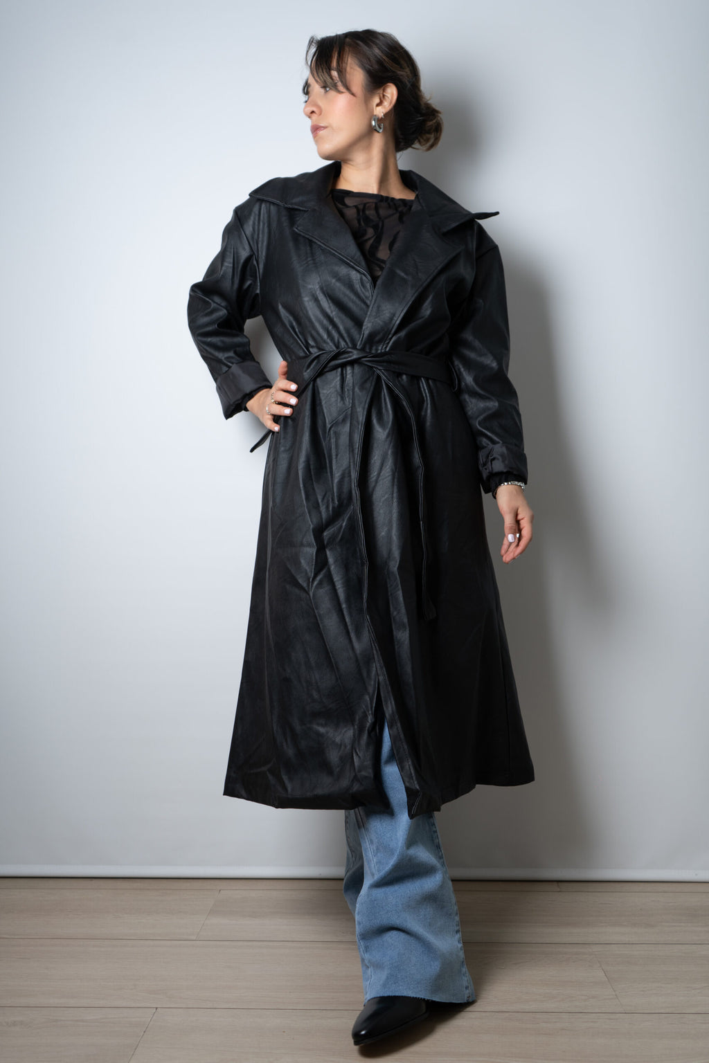 Trench Italiano de Ecocuero - Negro