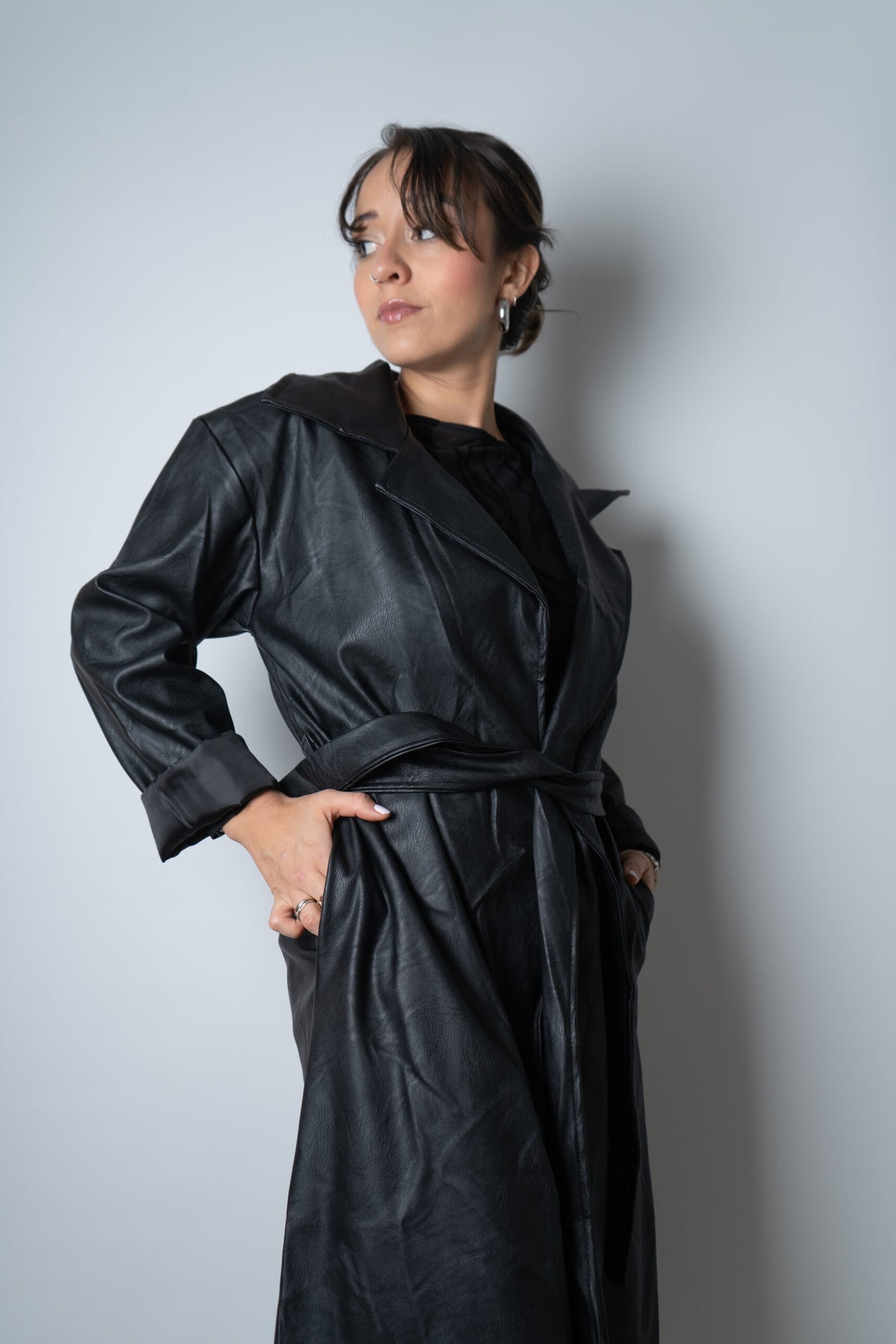 Trench Italiano de Ecocuero - Negro