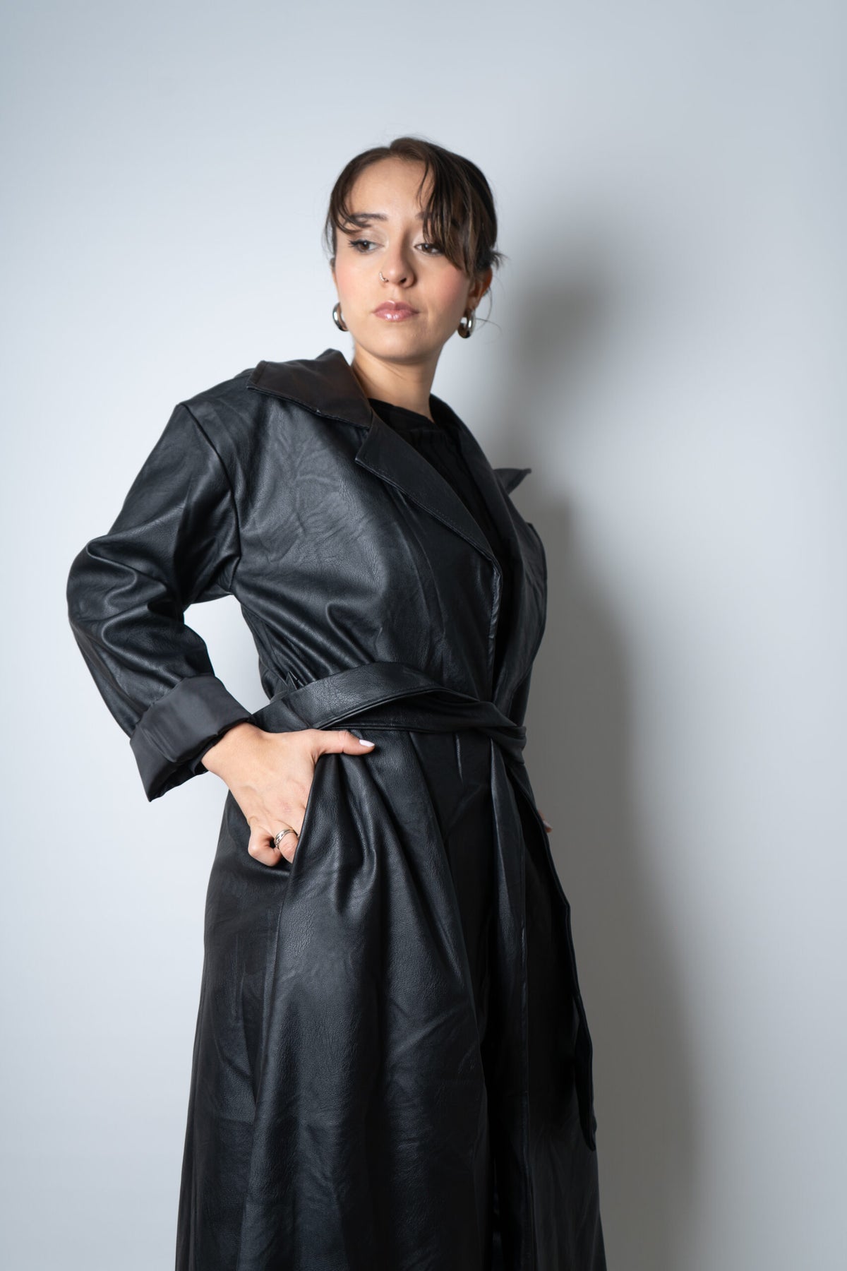 Trench Italiano de Ecocuero - Negro