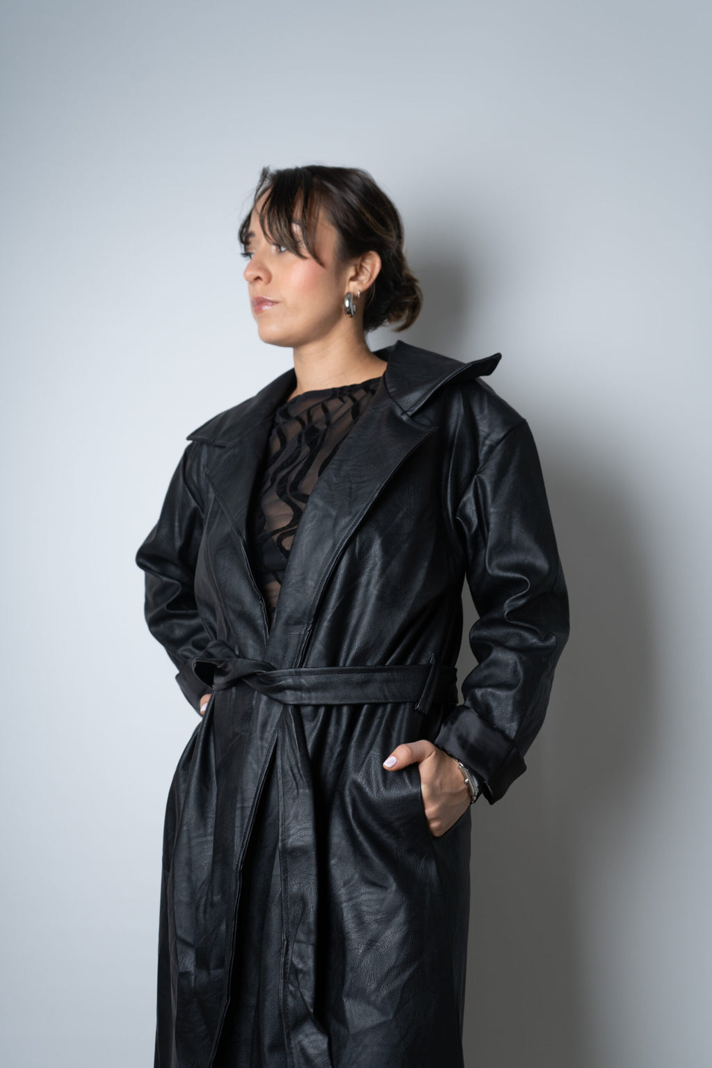 Trench Italiano de Ecocuero - Negro