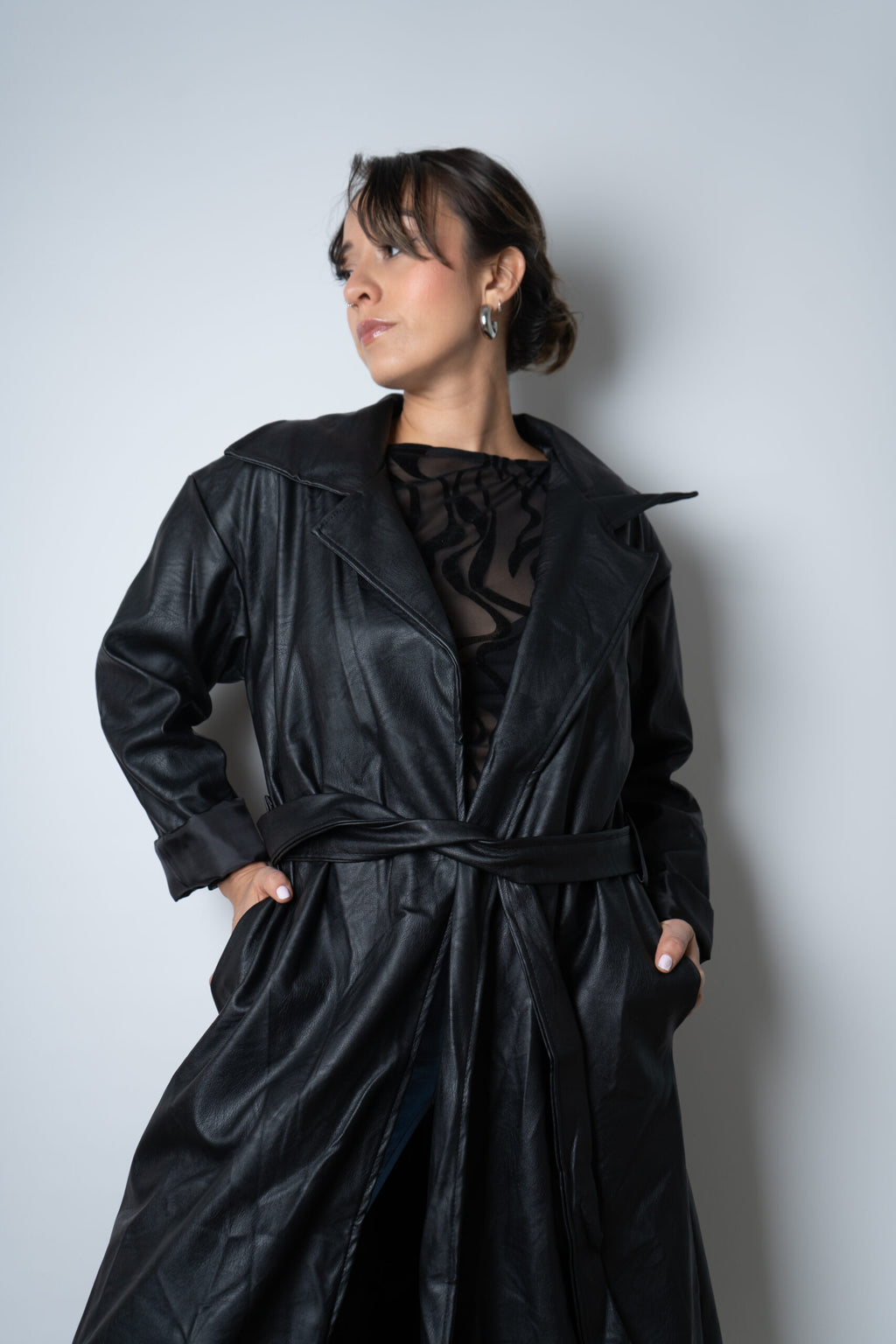 Trench Italiano de Ecocuero - Negro