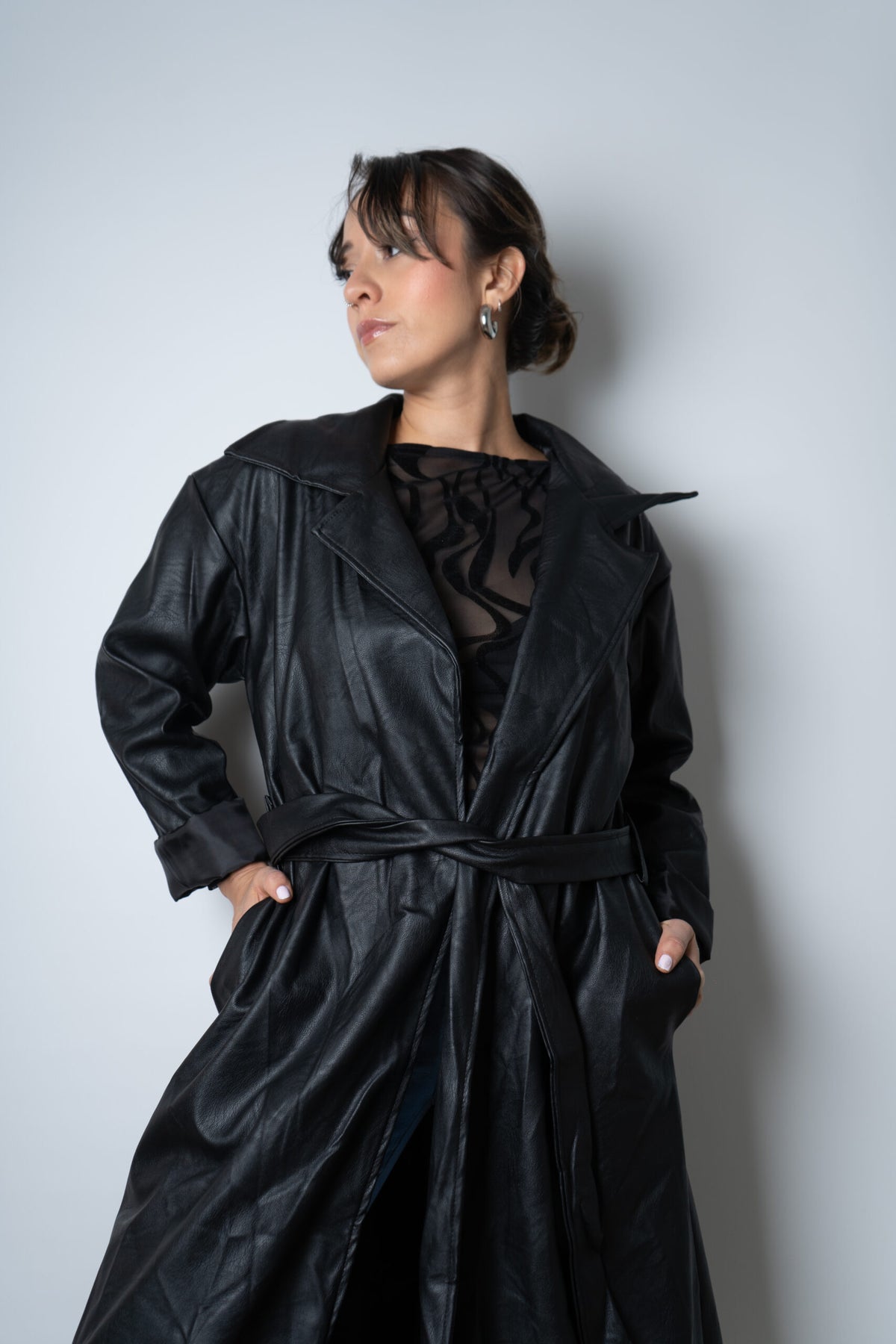 Trench Italiano de Ecocuero - Negro