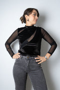 Top de Diseño con Transparencia/Terciopelo - Negro