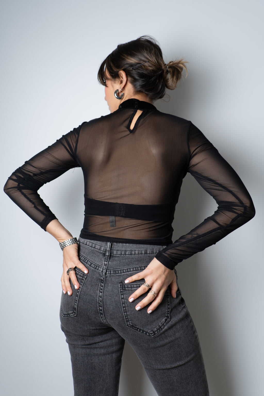 Top de Diseño con Transparencia/Terciopelo - Negro