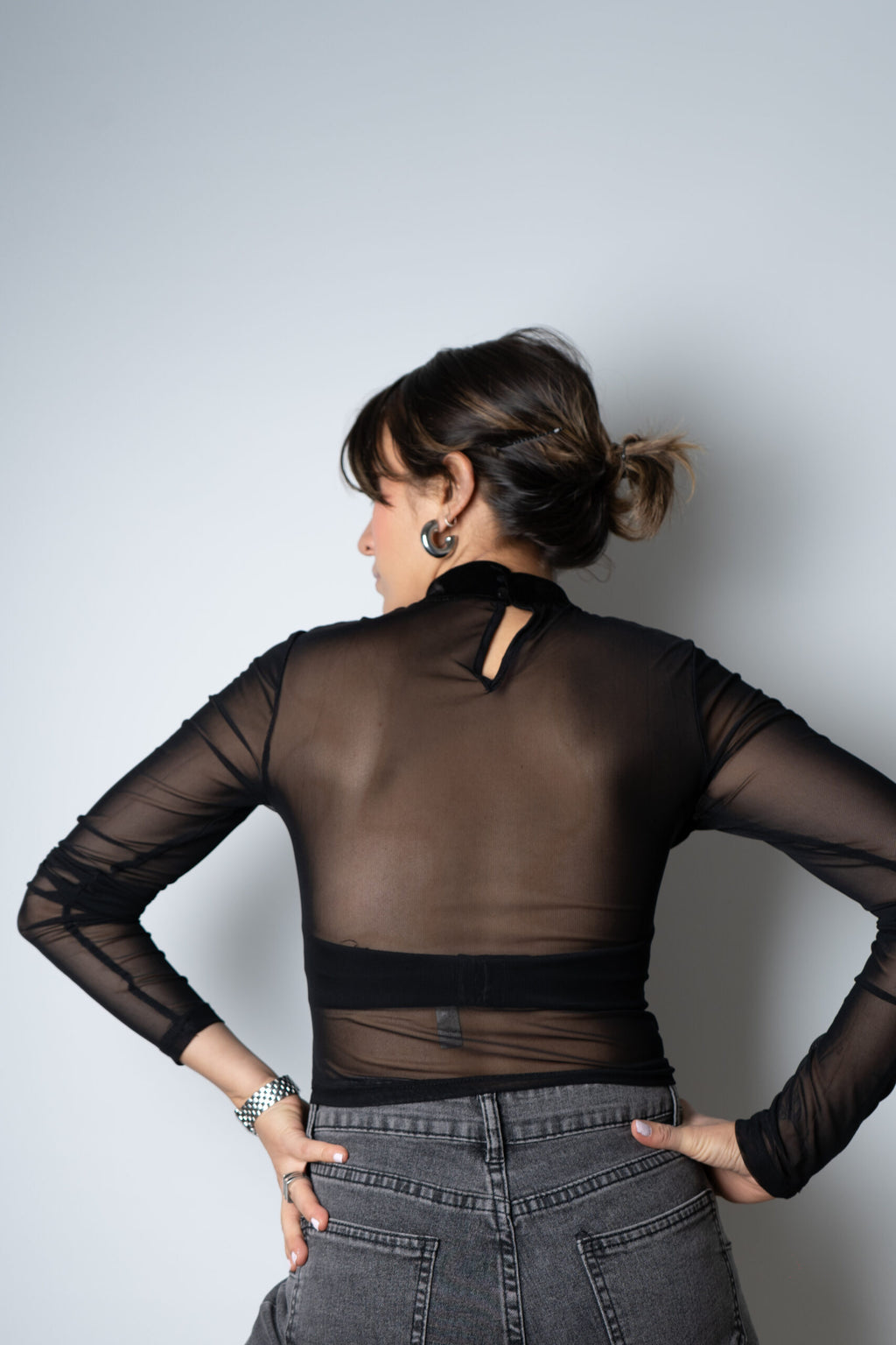 Top de Diseño con Transparencia/Terciopelo - Negro