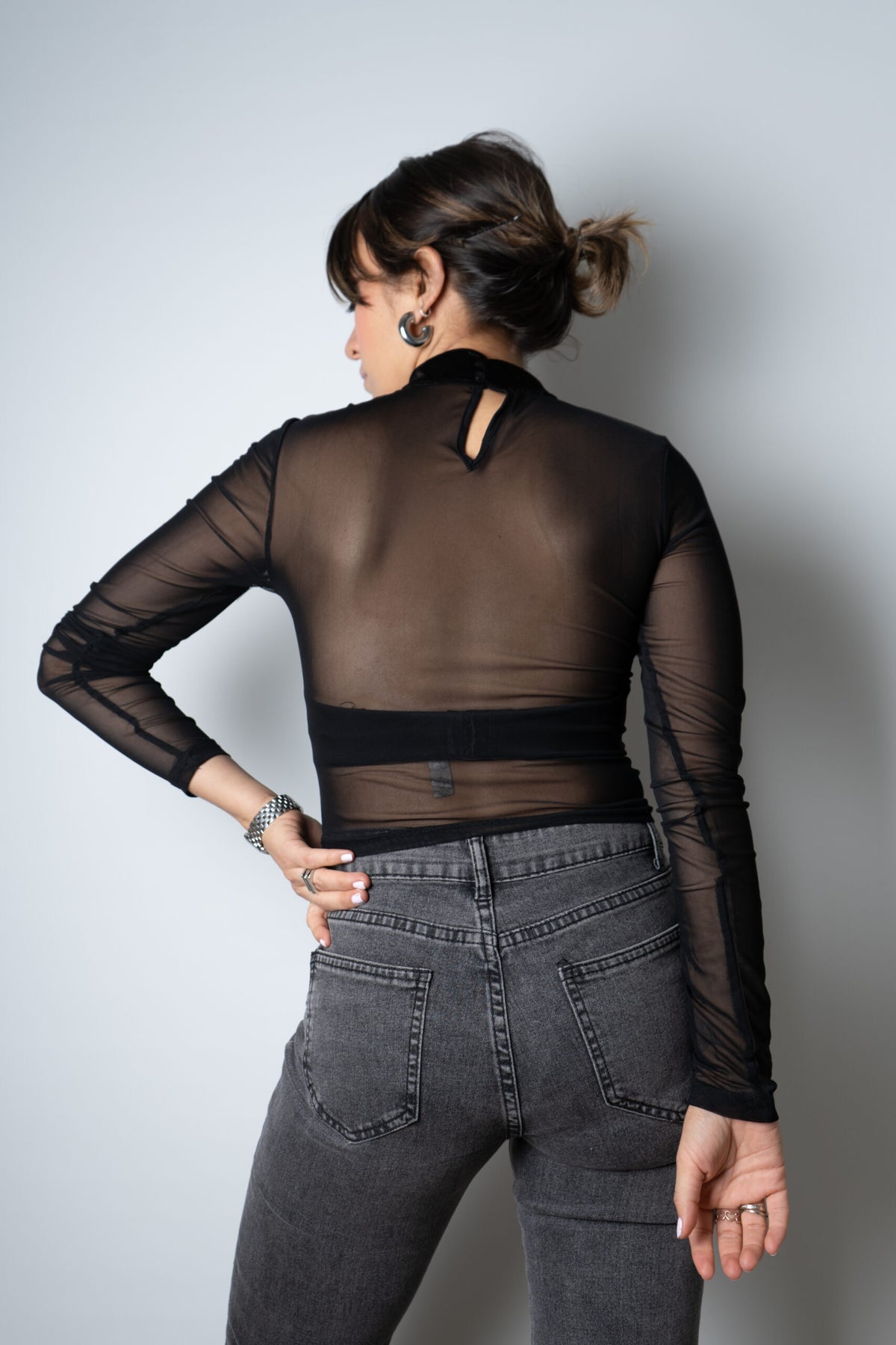 Top de Diseño con Transparencia/Terciopelo - Negro