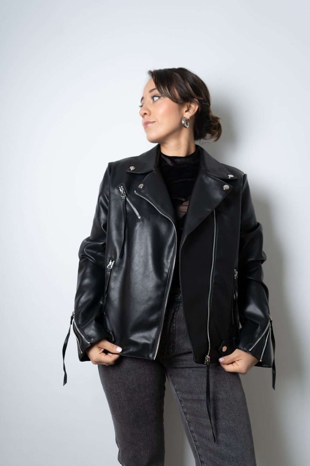 Chaqueta Aviadora de Ecocuero - Negro