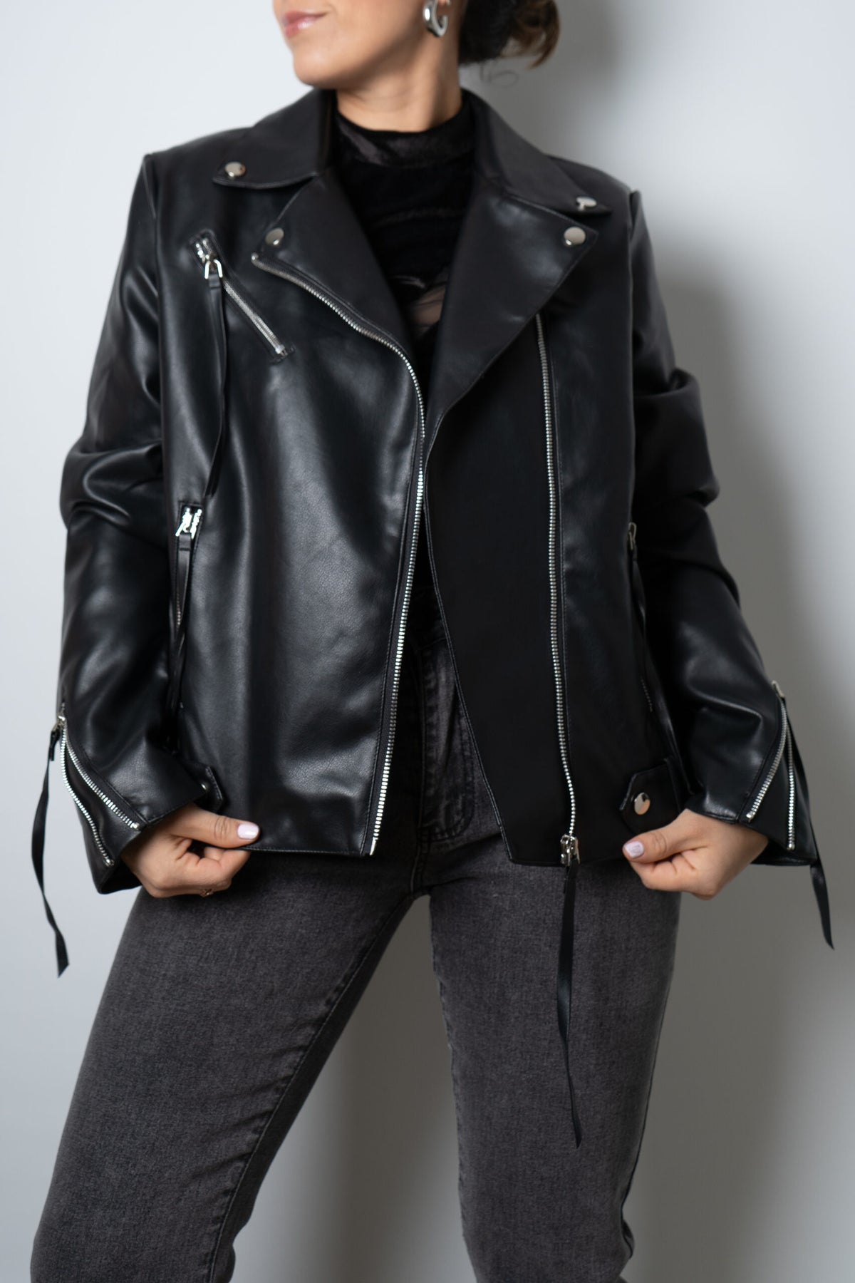 Chaqueta Aviadora de Ecocuero - Negro