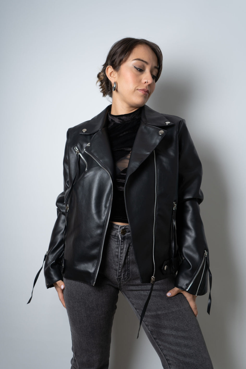 Chaqueta Aviadora de Ecocuero - Negro