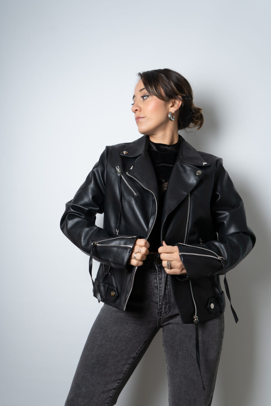 Chaqueta Aviadora de Ecocuero - Negro