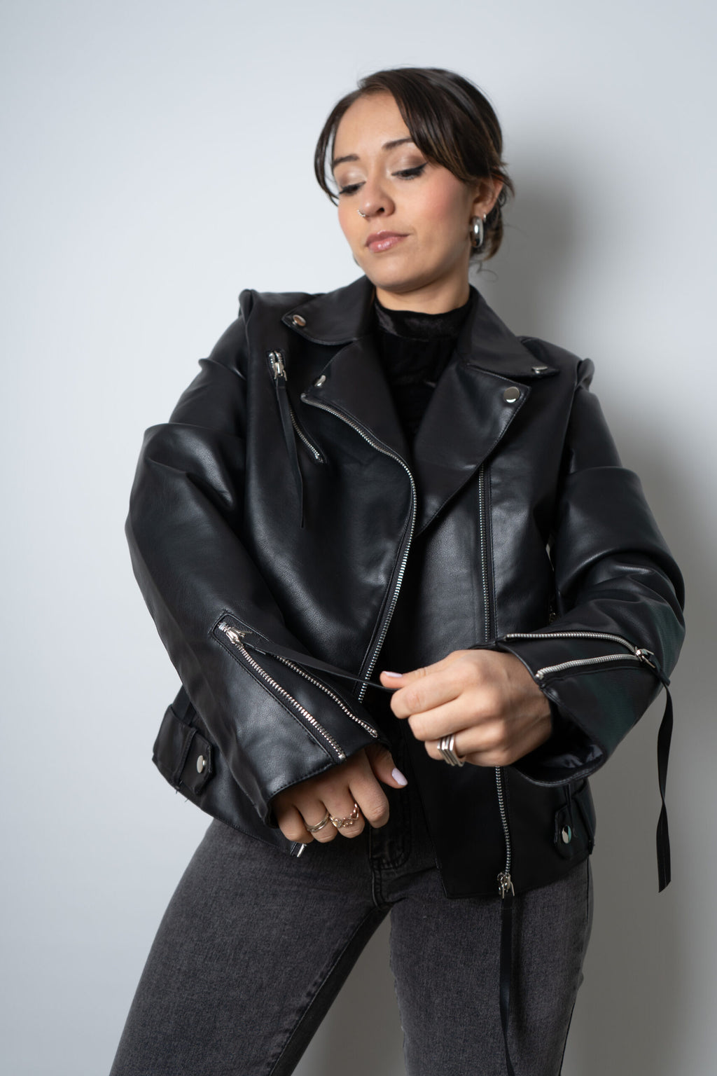 Chaqueta Aviadora de Ecocuero - Negro