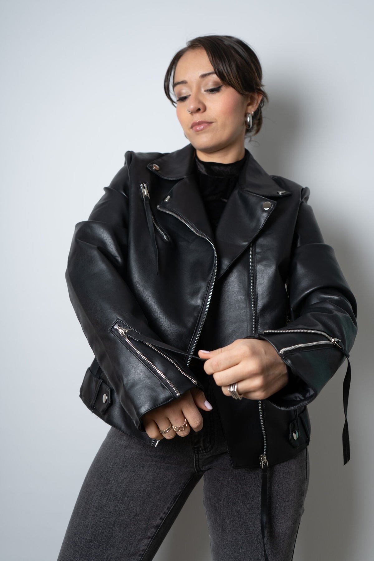 Chaqueta Aviadora de Ecocuero - Negro