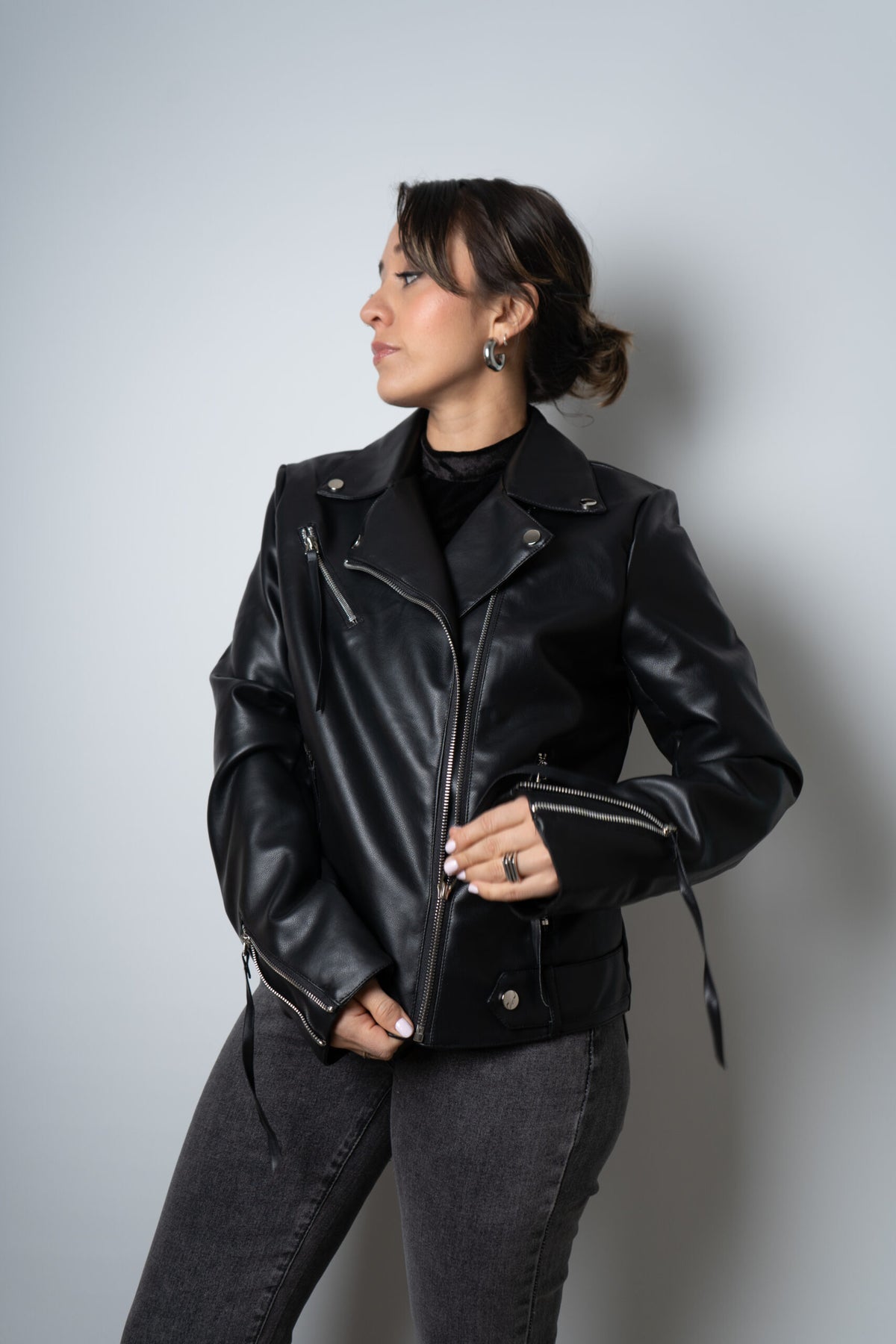Chaqueta Aviadora de Ecocuero - Negro