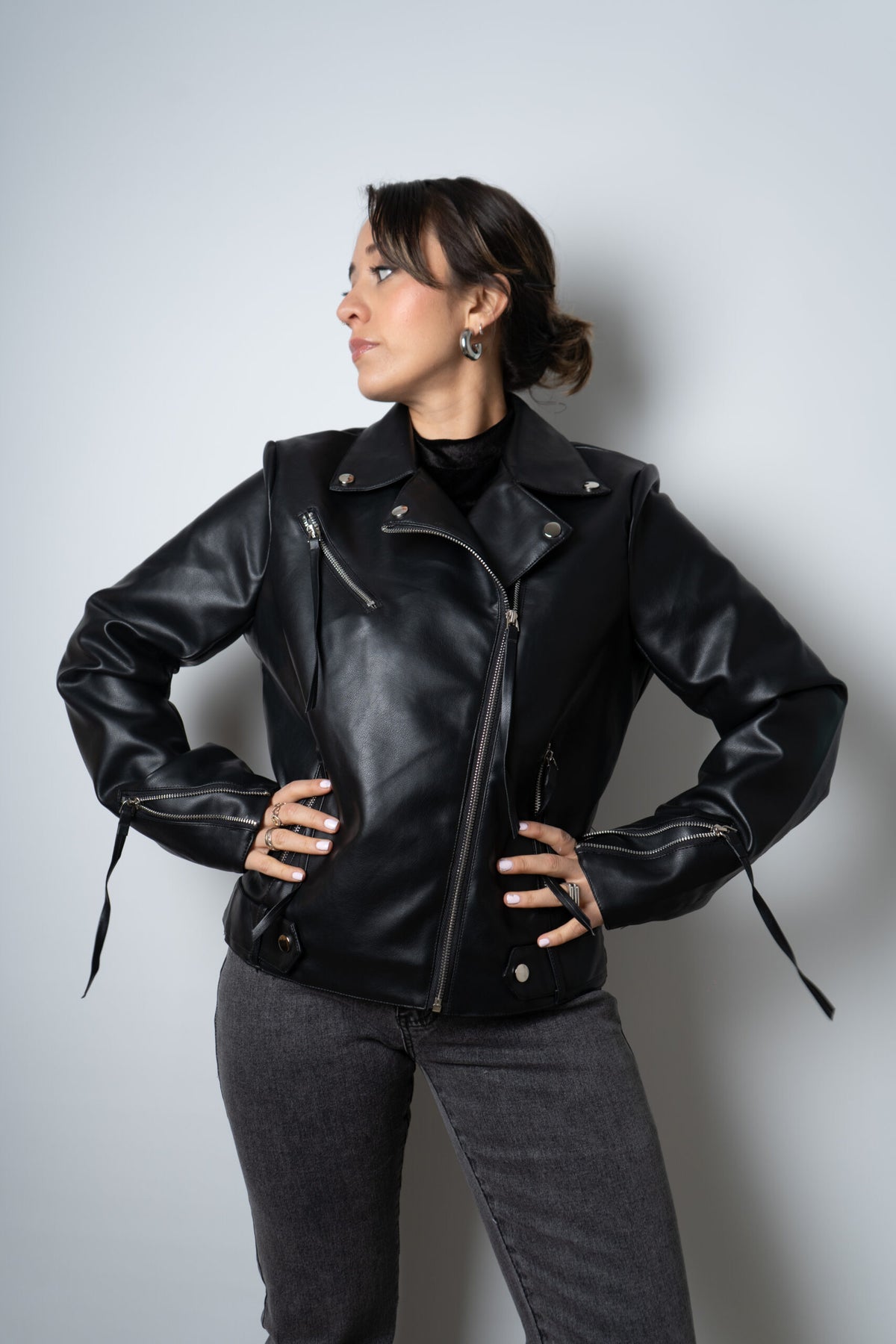 Chaqueta Aviadora de Ecocuero - Negro