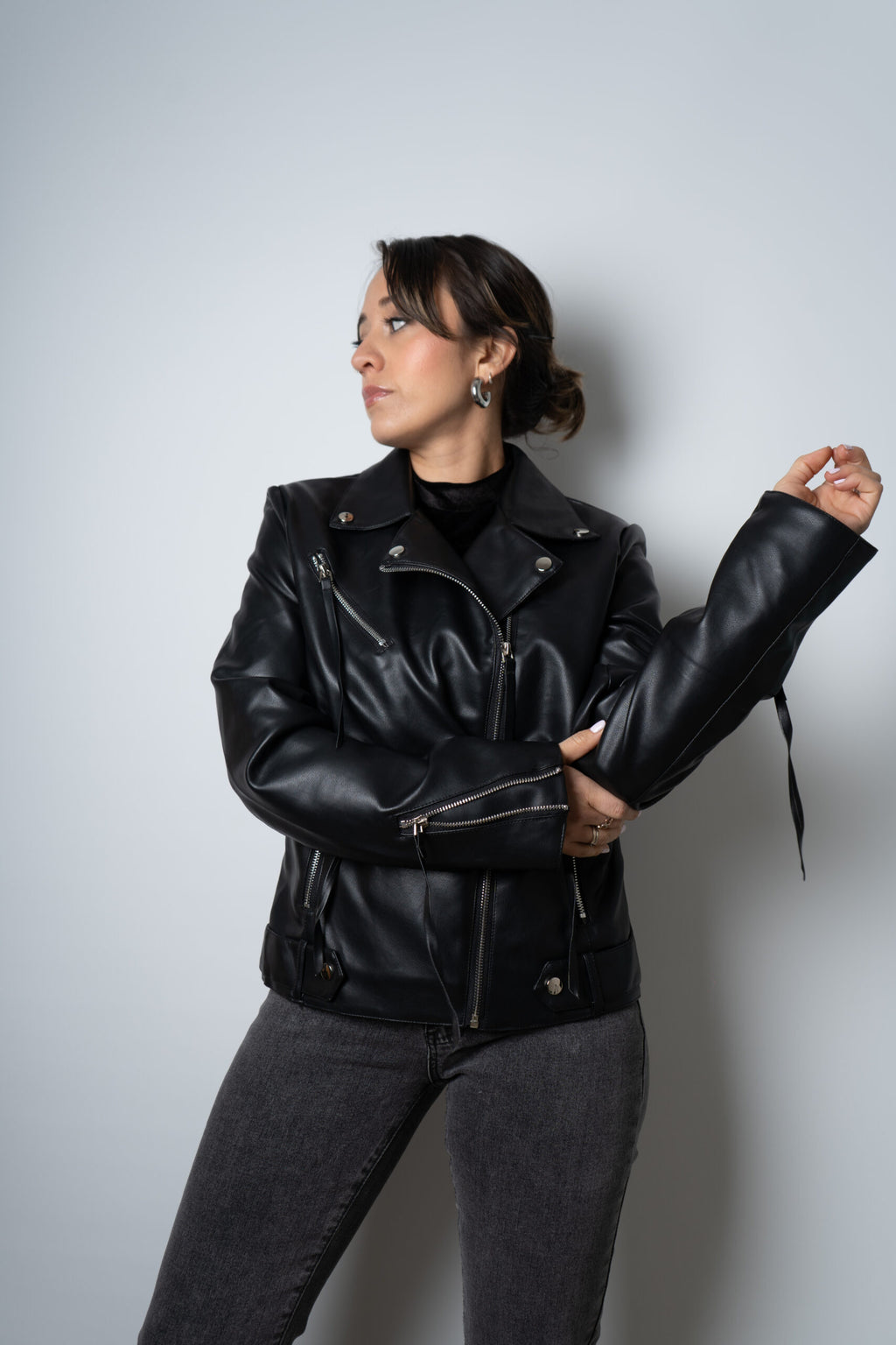 Chaqueta Aviadora de Ecocuero - Negro