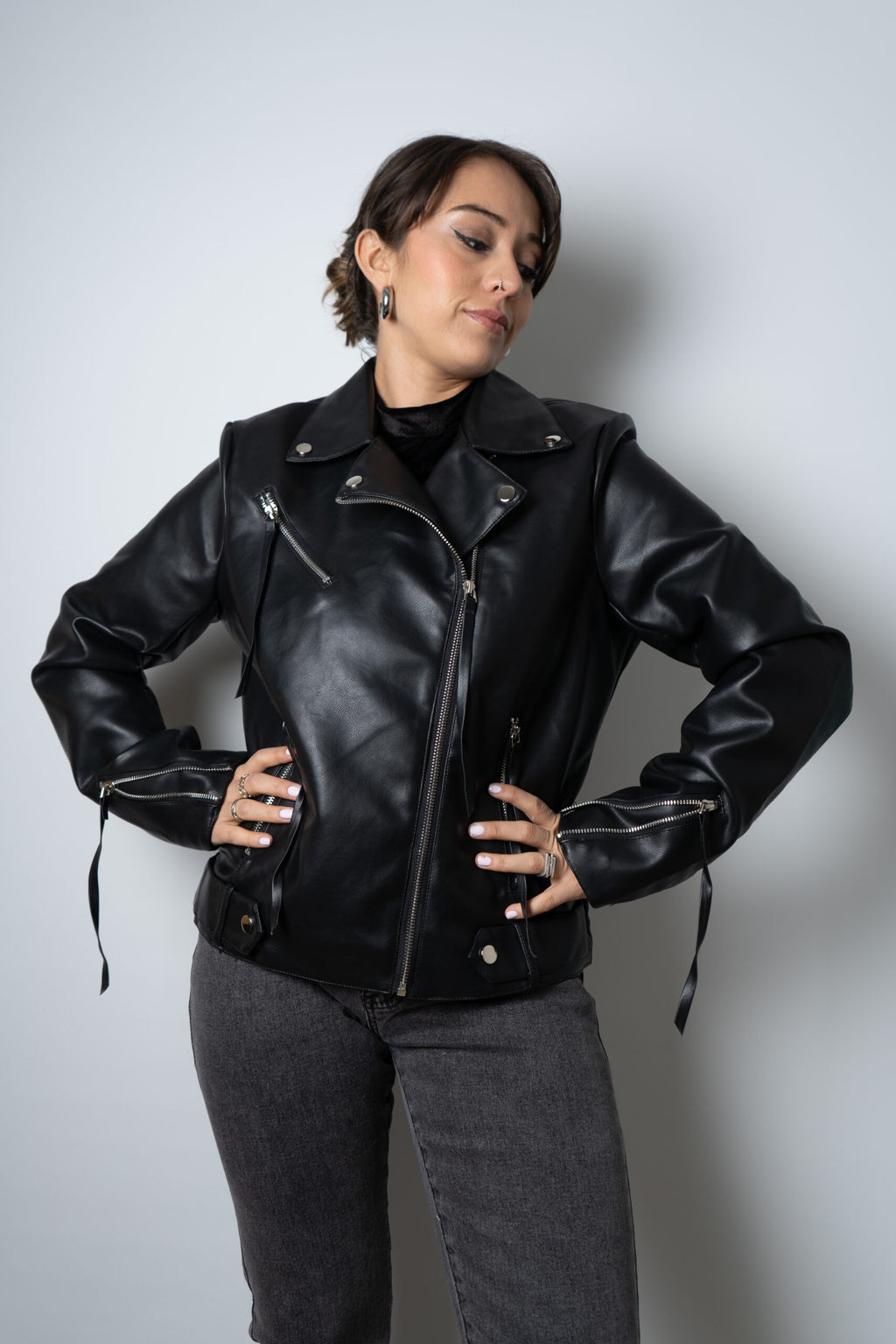 Chaqueta Aviadora de Ecocuero - Negro