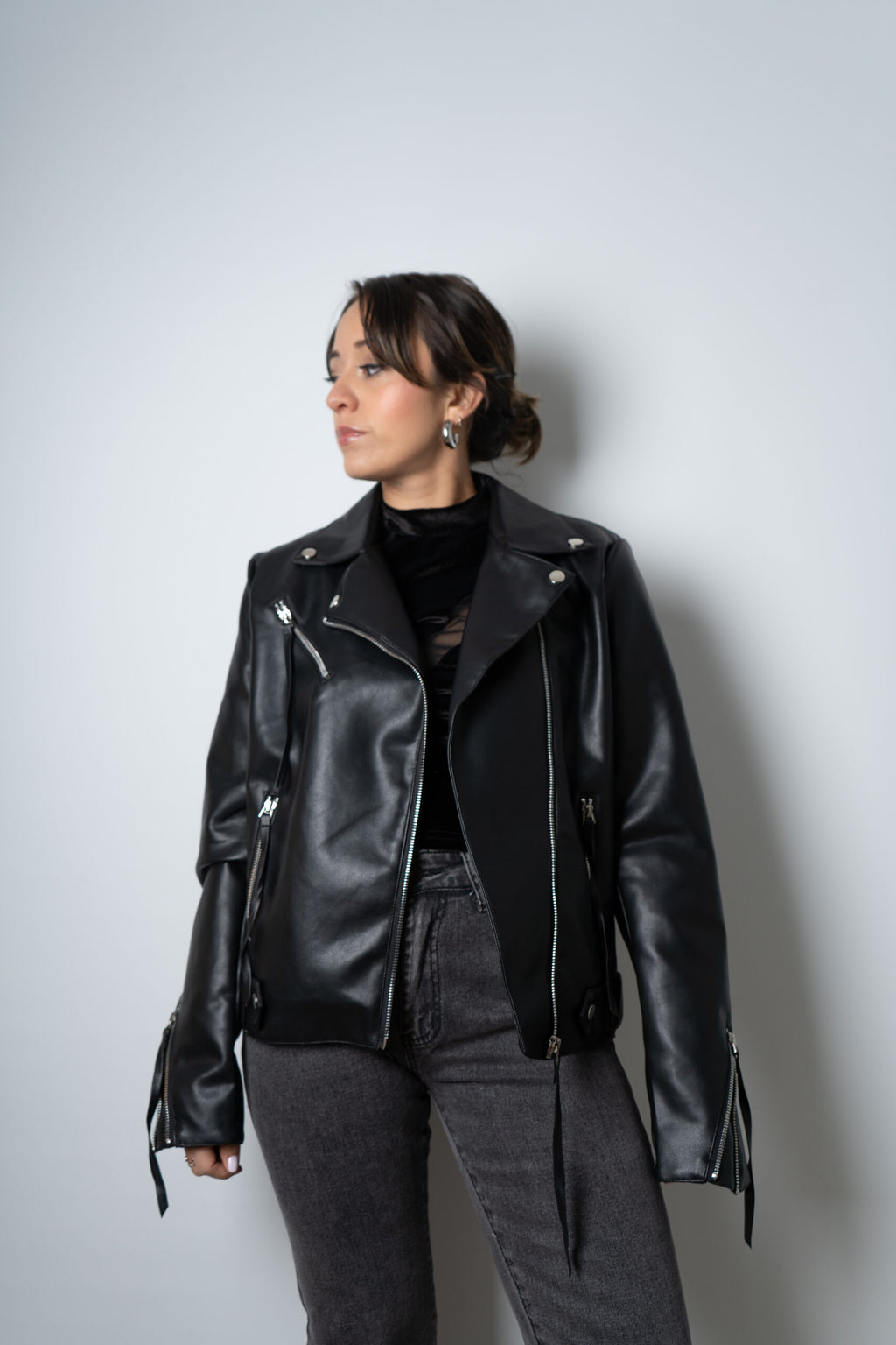 Chaqueta Aviadora de Ecocuero - Negro
