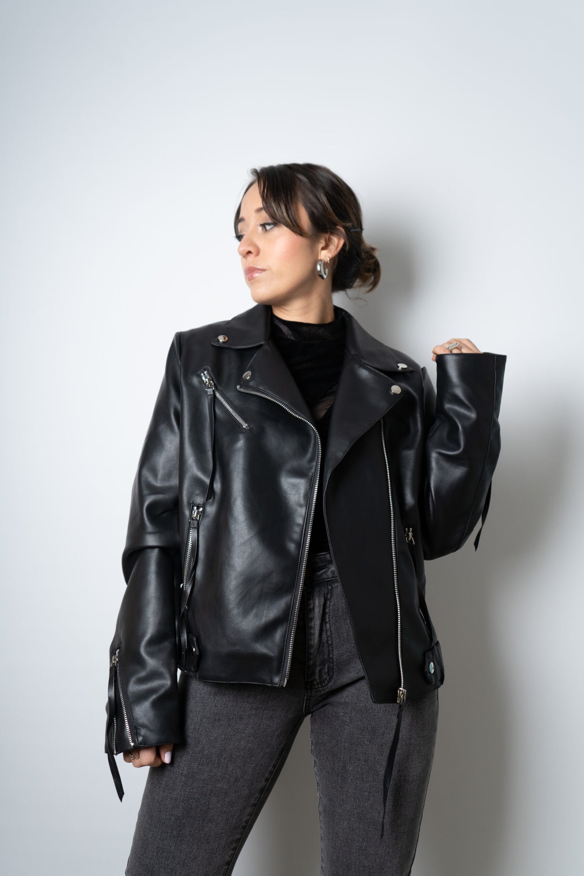 Chaqueta Aviadora de Ecocuero - Negro