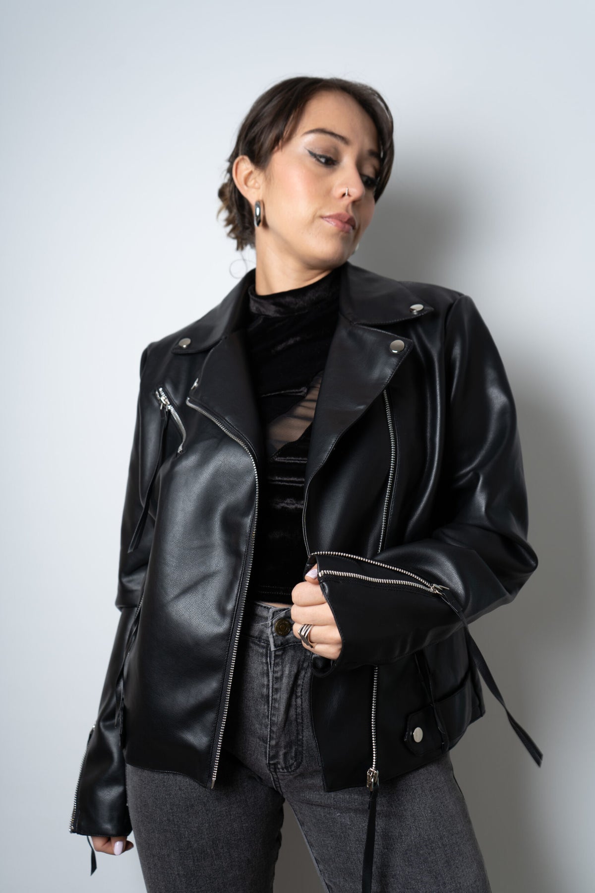 Chaqueta Aviadora de Ecocuero - Negro
