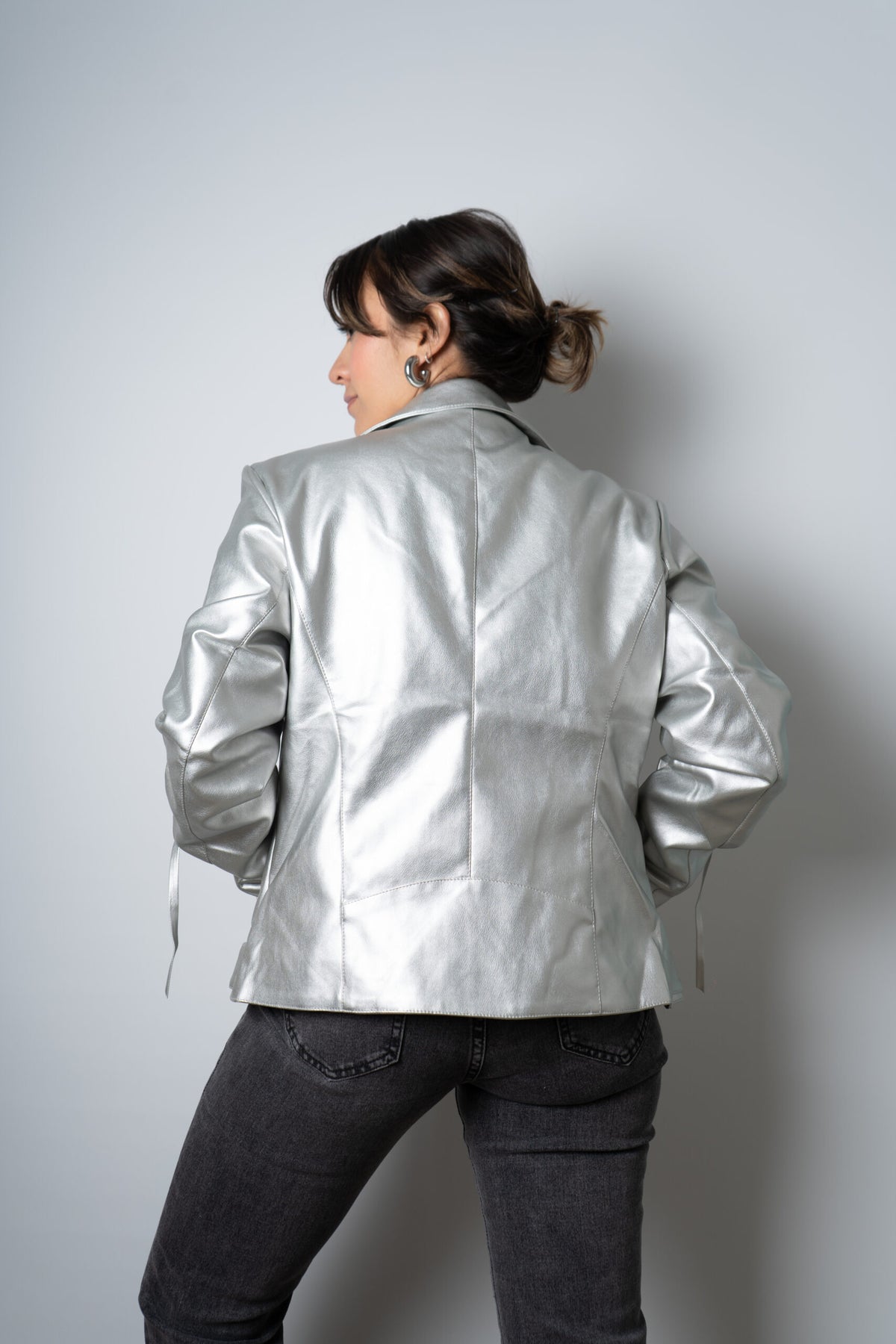 Chaqueta Aviadora de Ecocuero - Plateada