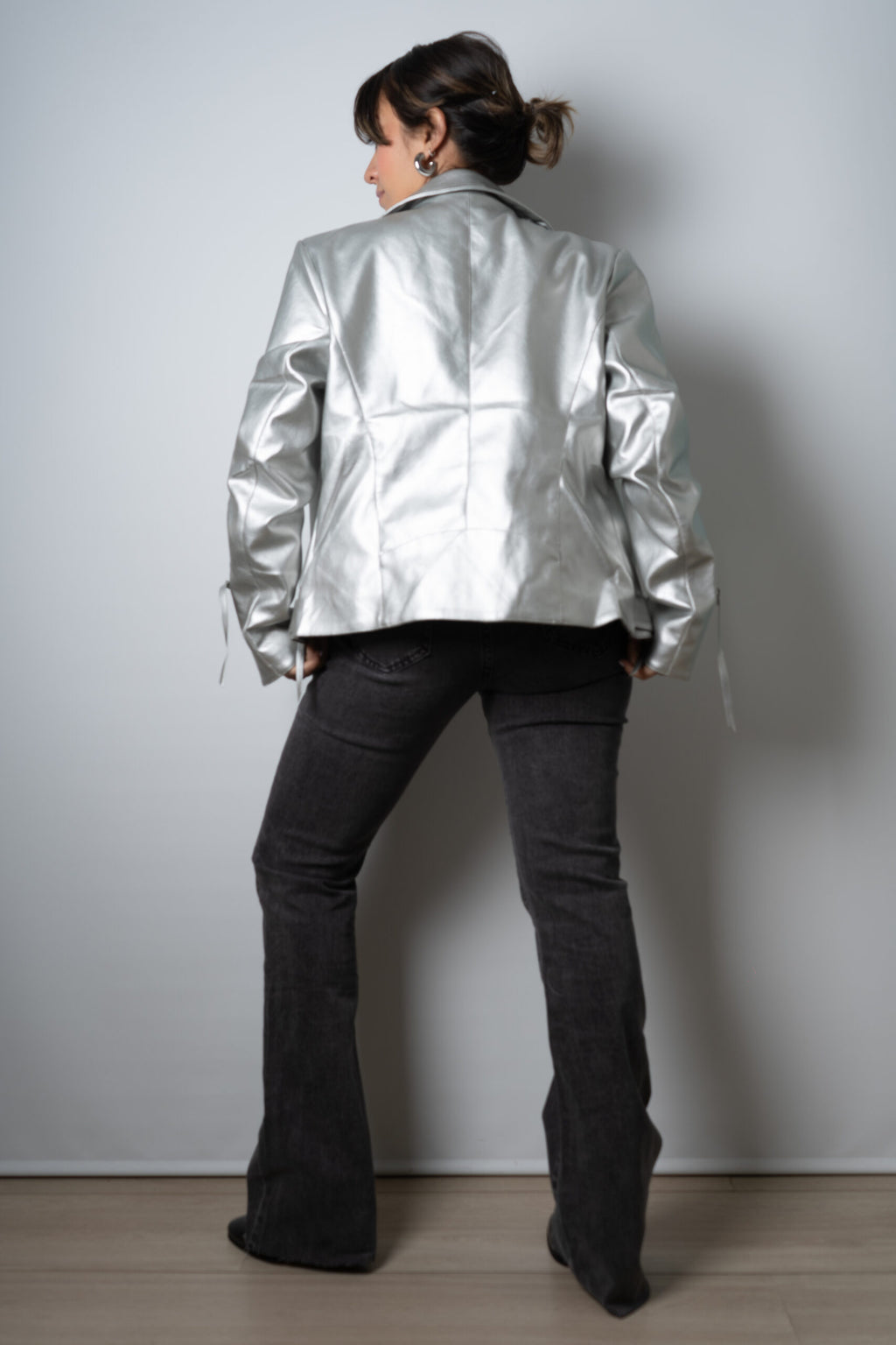 Chaqueta Aviadora de Ecocuero - Plateada