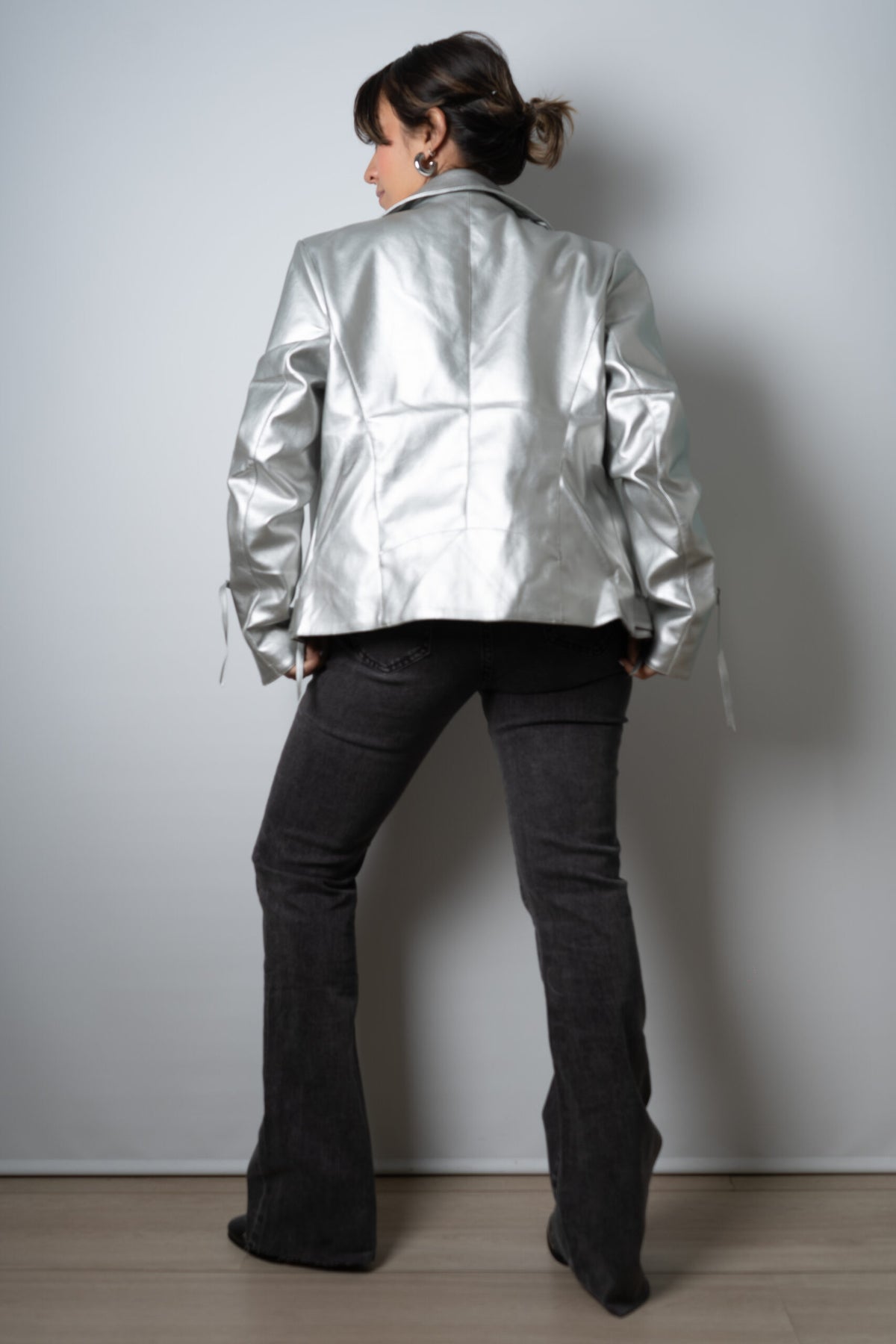 Chaqueta Aviadora de Ecocuero - Plateada