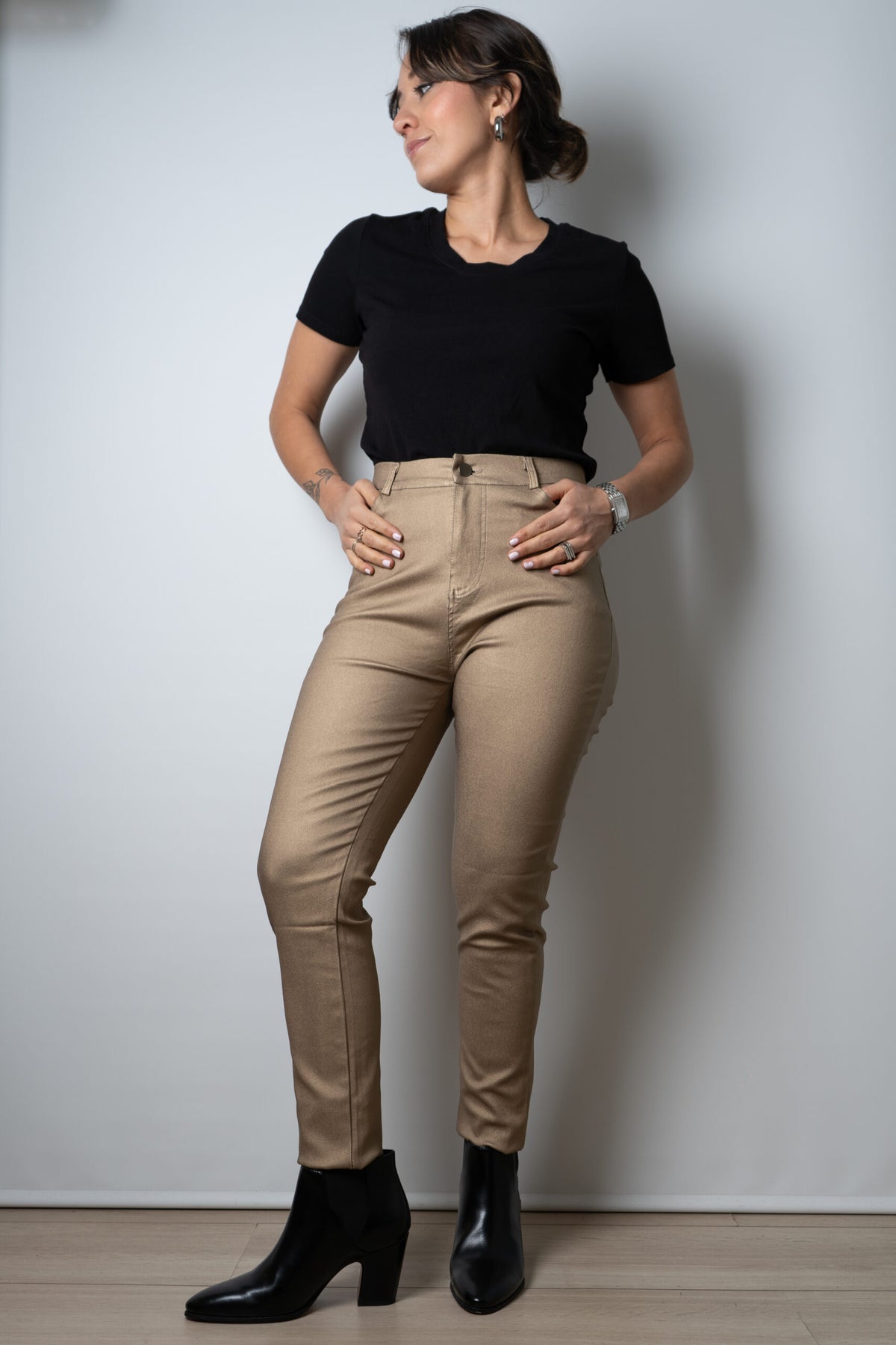 Pantalón Pitillo Ecocuero - Dorado