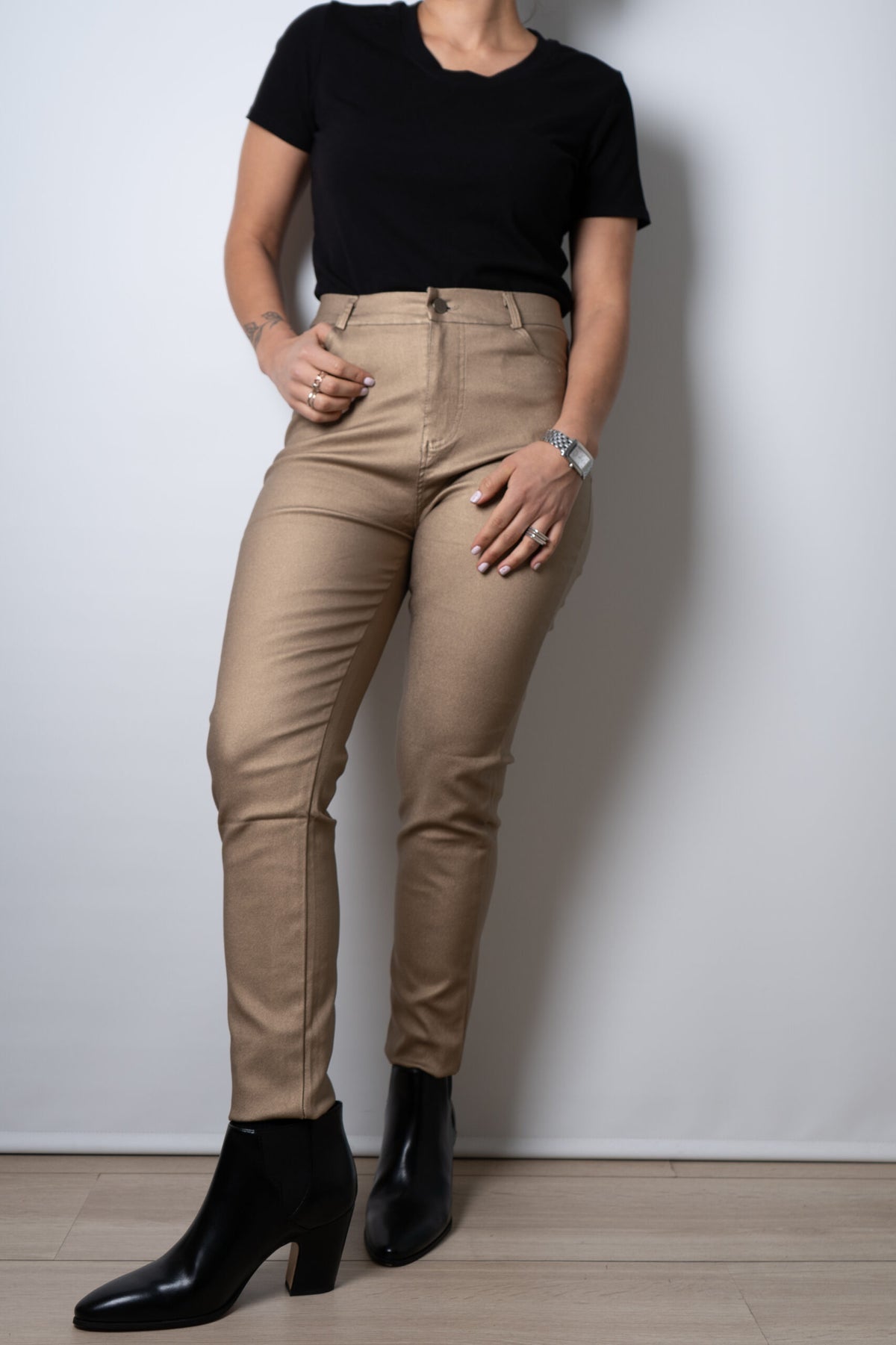 Pantalón Pitillo Ecocuero - Dorado
