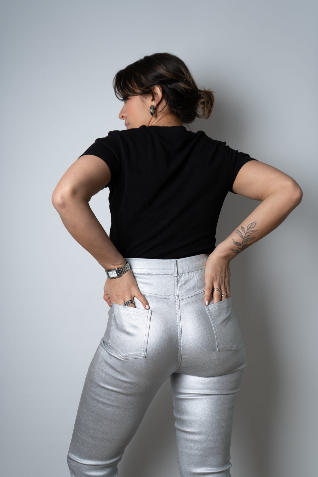 Pantalón Pitillo Ecocuero - Plateado