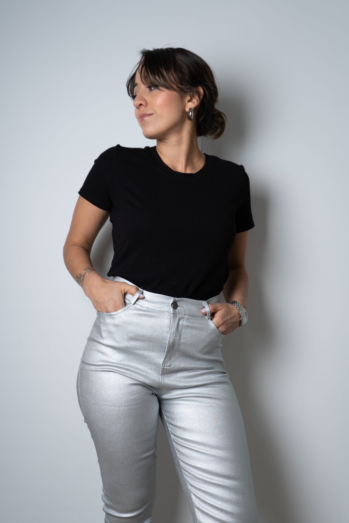 Pantalón Pitillo Ecocuero - Plateado