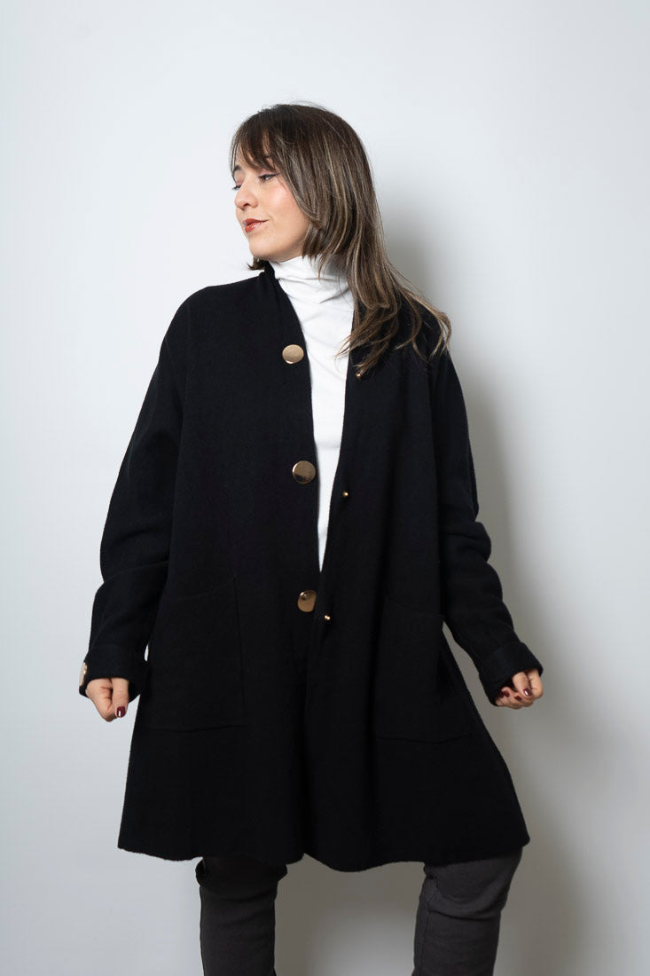 Chaquetón Lana - boton dorado - Negro