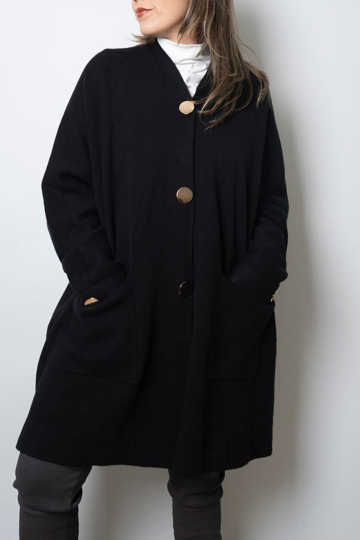 Chaquetón Lana - boton dorado - Negro