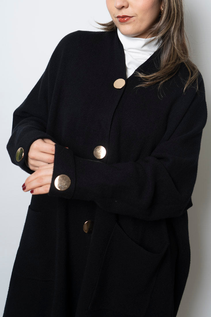 Chaquetón Lana - boton dorado - Negro