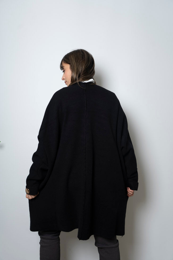 Chaquetón Lana - boton dorado - Negro