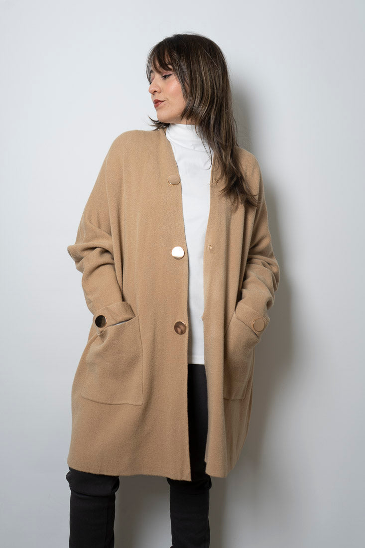 Chaquetón Lana - boton dorado - Beige