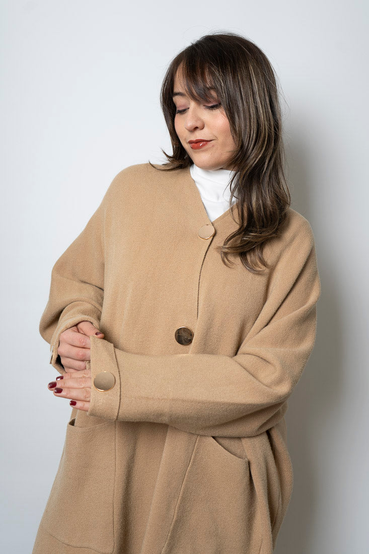 Chaquetón Lana - boton dorado - Beige